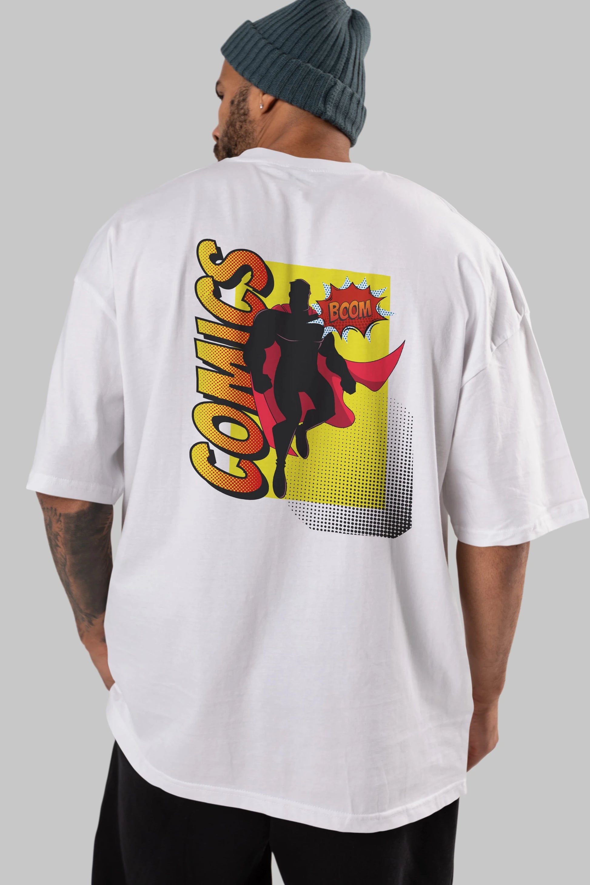 Comics Boom Arka Baskılı Oversize t-shirt Erkek Kadın Unisex