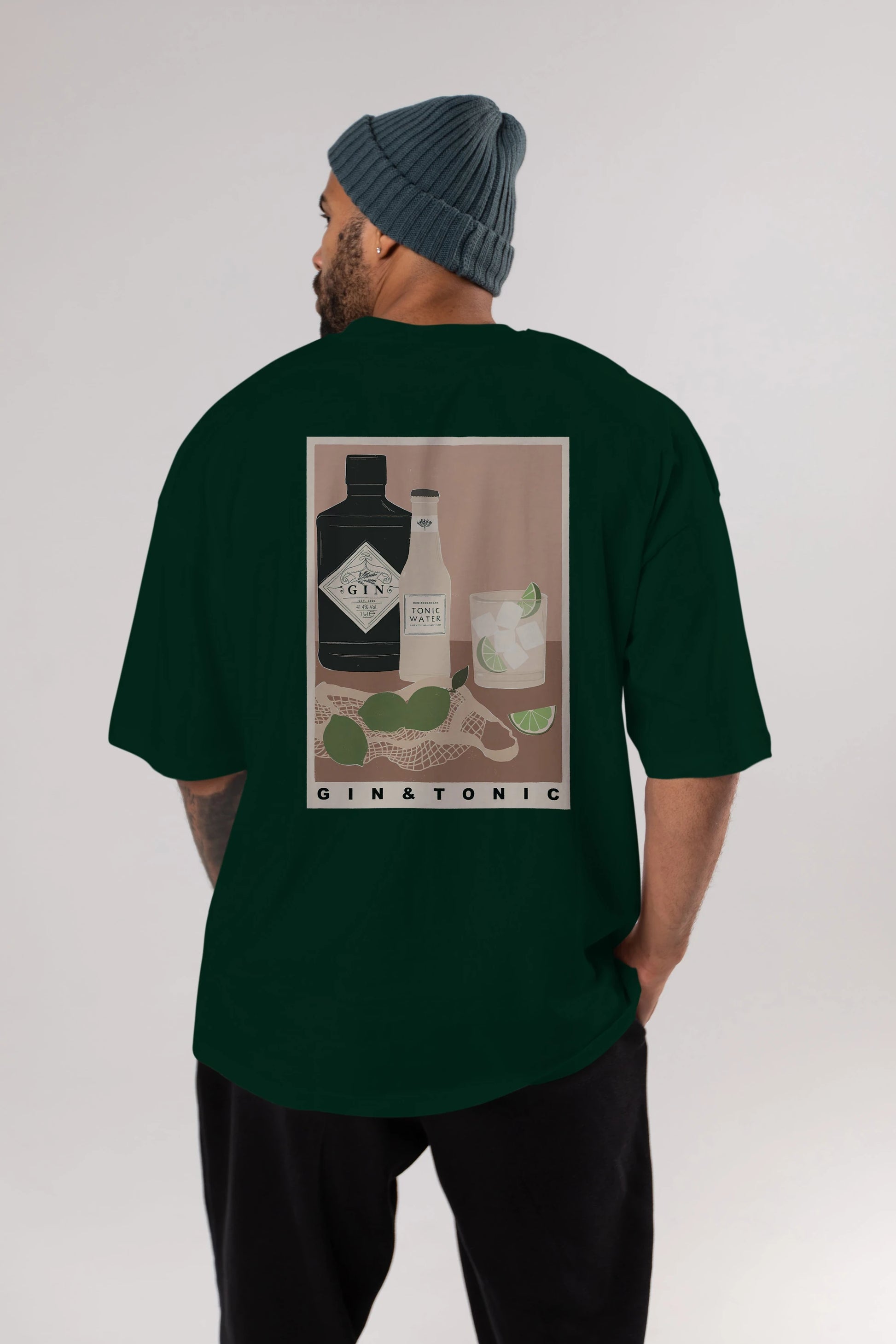 Gin Tonic Arka Baskılı Oversize t-shirt Erkek Kadın Unisex %100 Pamuk Bisiklet Yaka tişort
