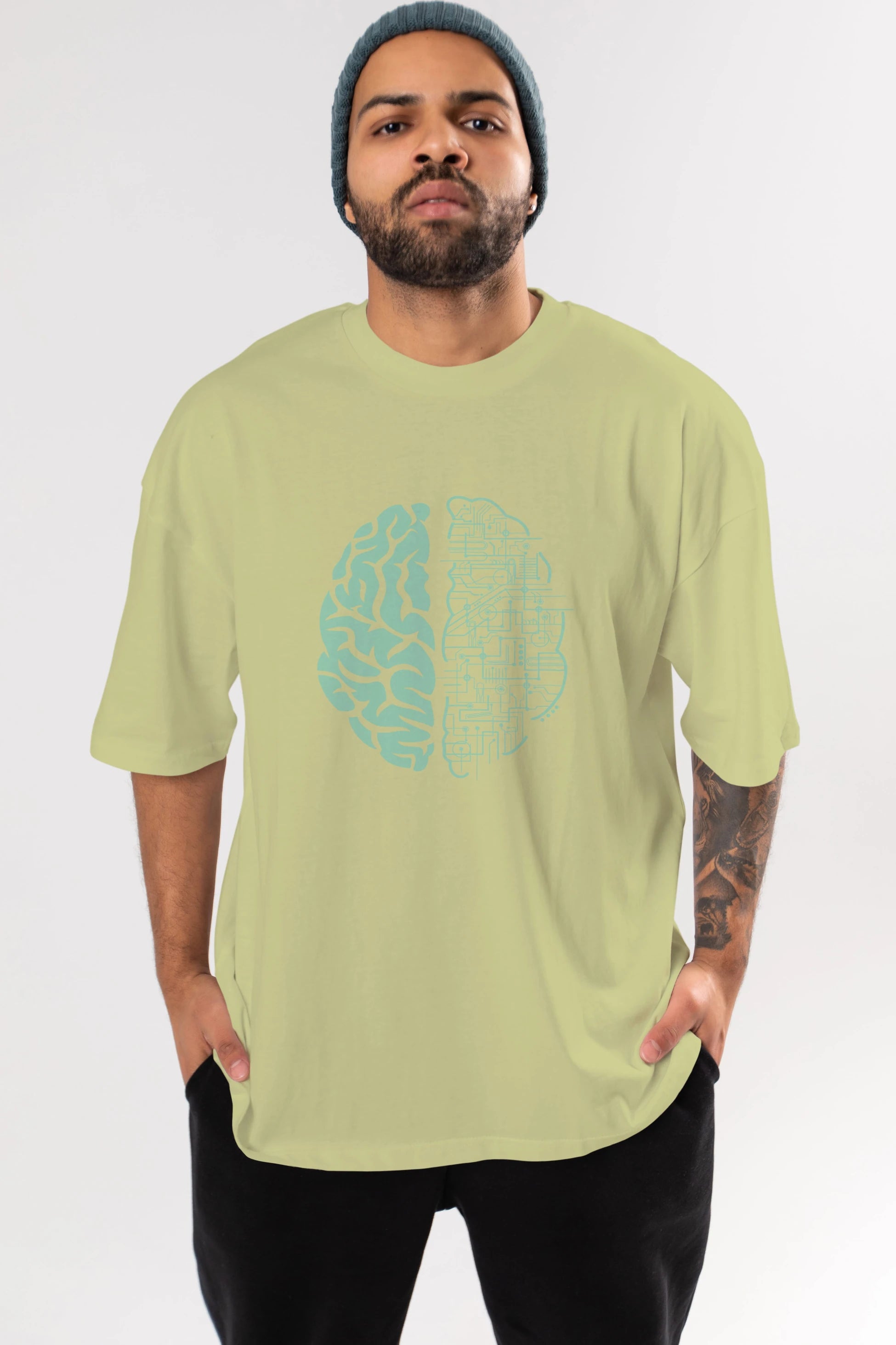 Electric Brain Ön Baskılı Oversize t-shirt %100 pamuk Erkek Kadın Unisex