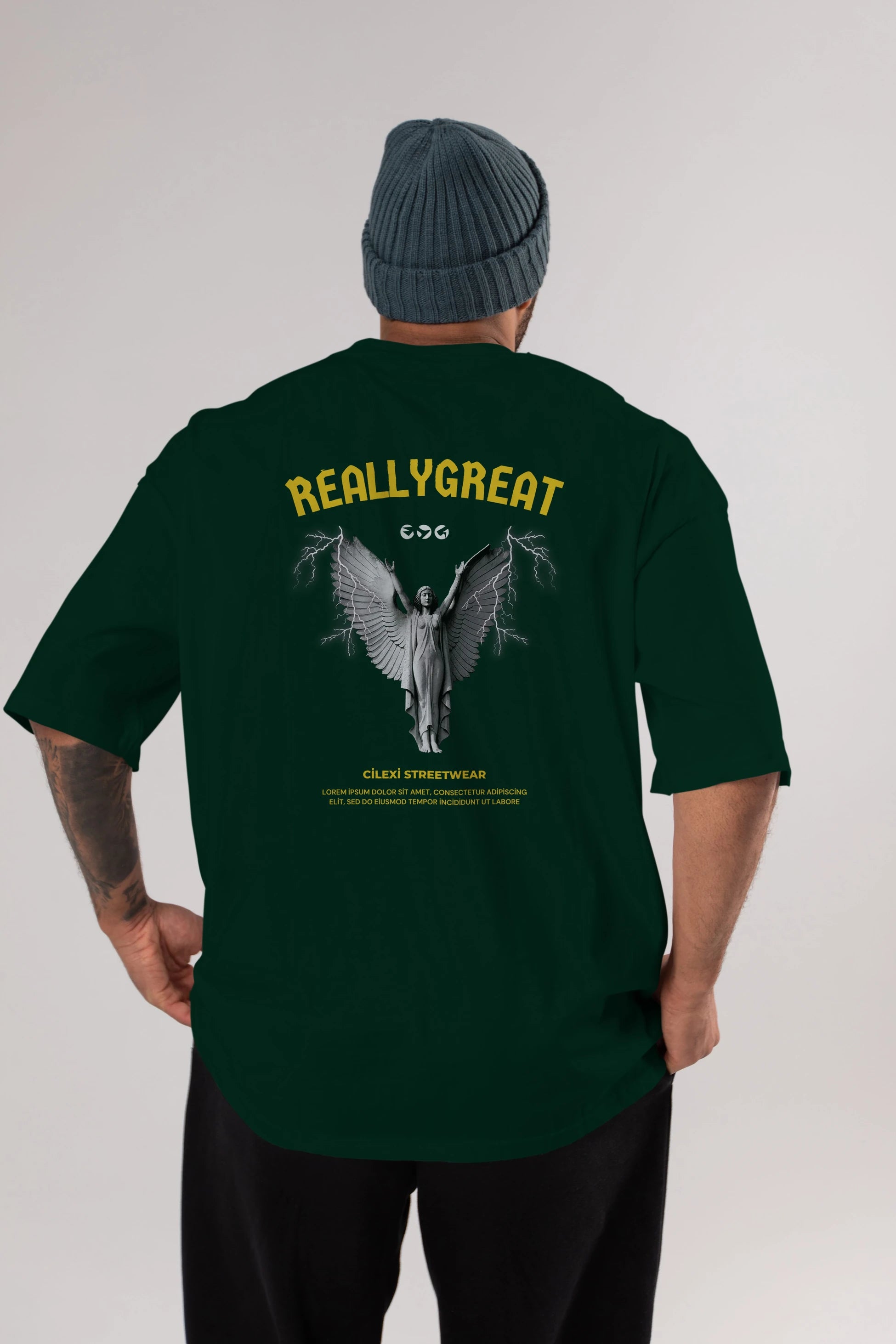 Reallygreat Angel Arka Baskılı Oversize t-shirt Erkek Kadın Unisex