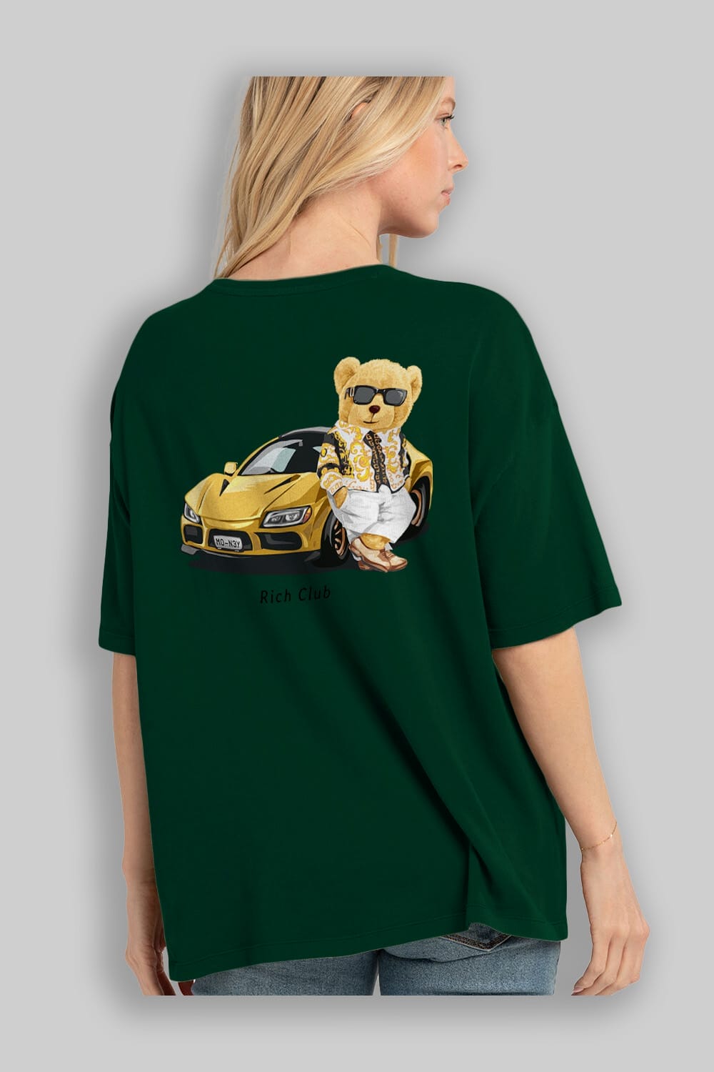 Teddy Bear Rich Club Arka Baskılı Oversize t-shirt Erkek Kadın Unisex %100 Pamuk