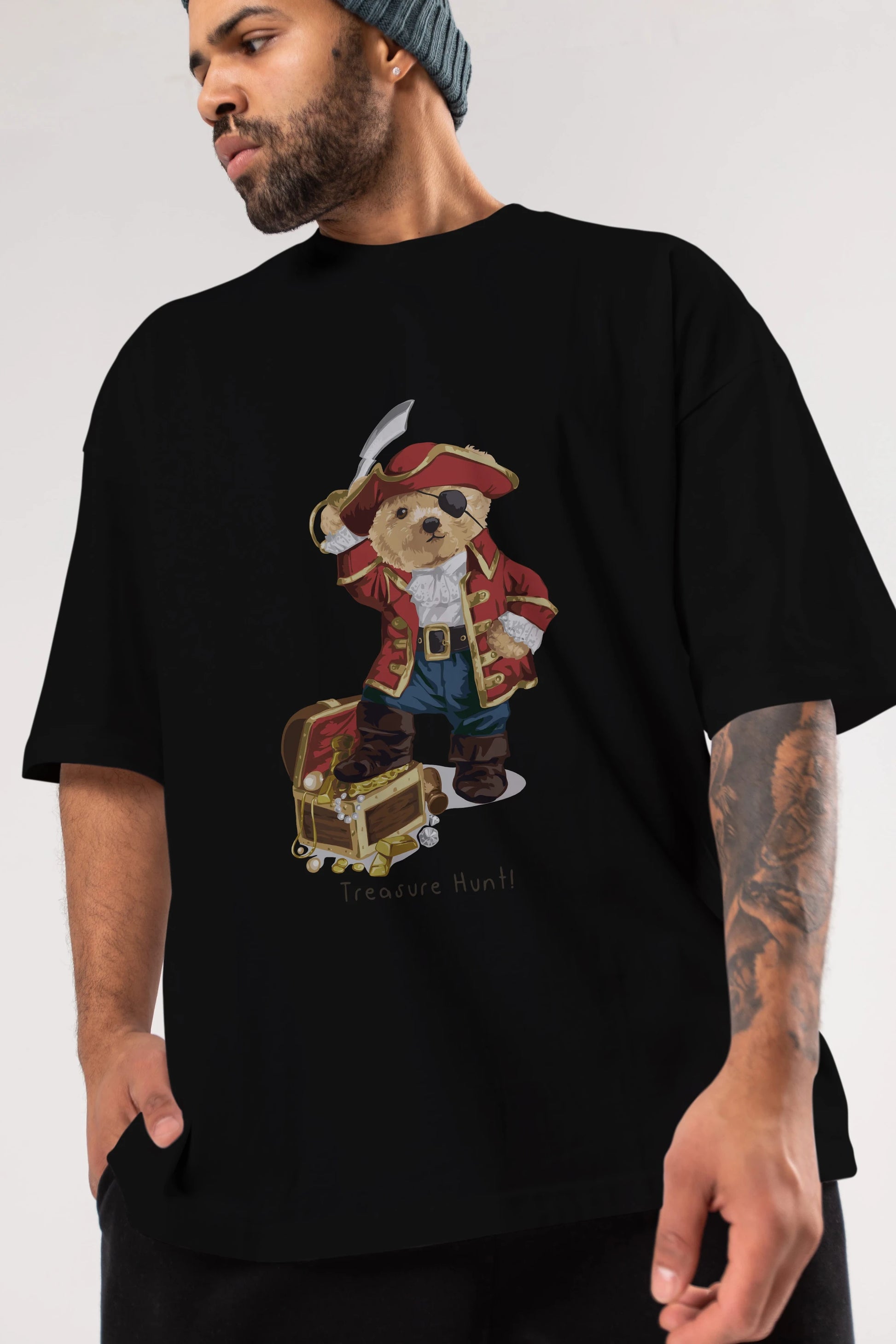 Teddy Bear Treasure Hunt Ön Baskılı Oversize t-shirt Erkek Kadın Unisex %100 Pamuk