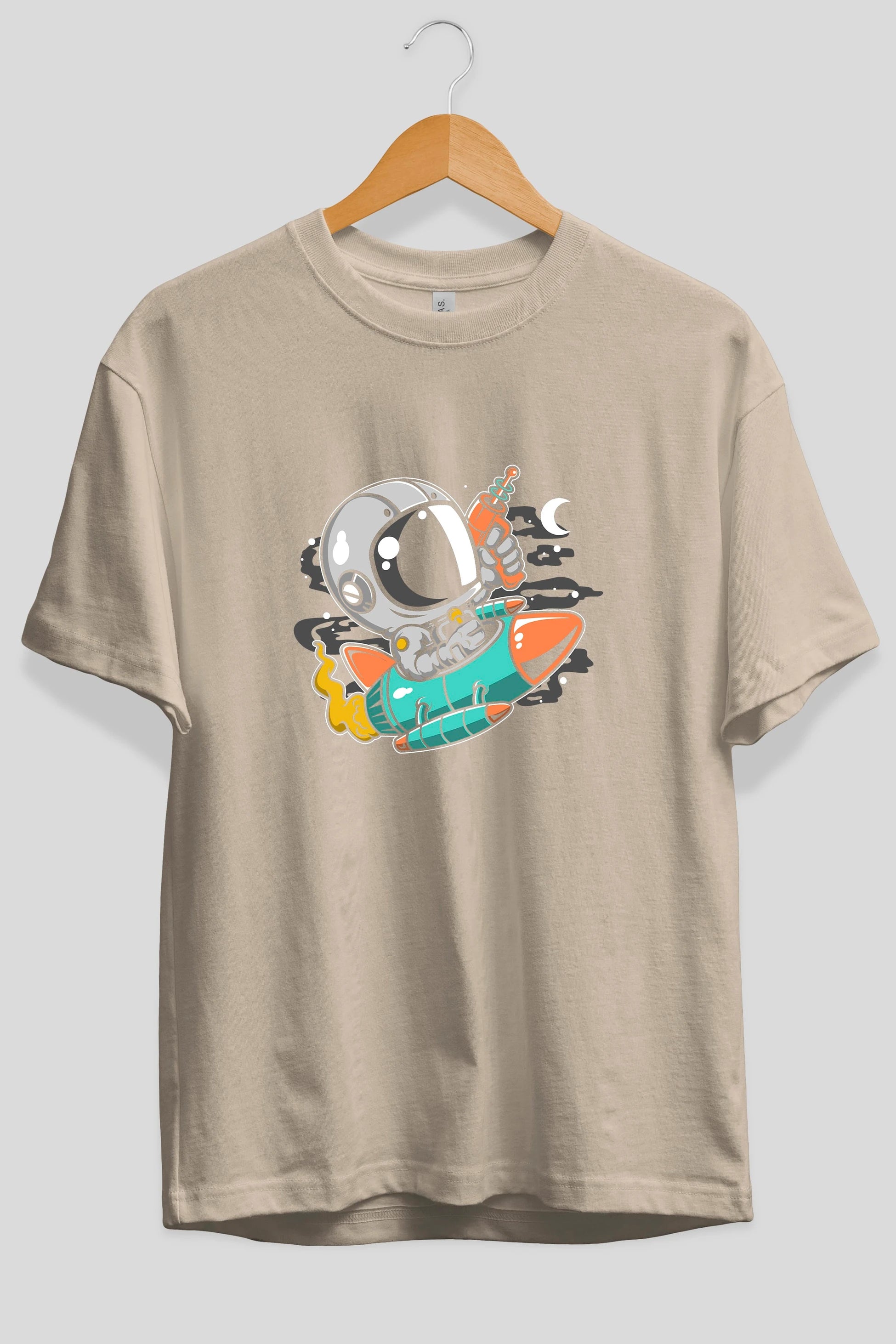 Astronaut Riding Rocket Ön Baskılı Oversize t-shirt Erkek Kadın Unisex