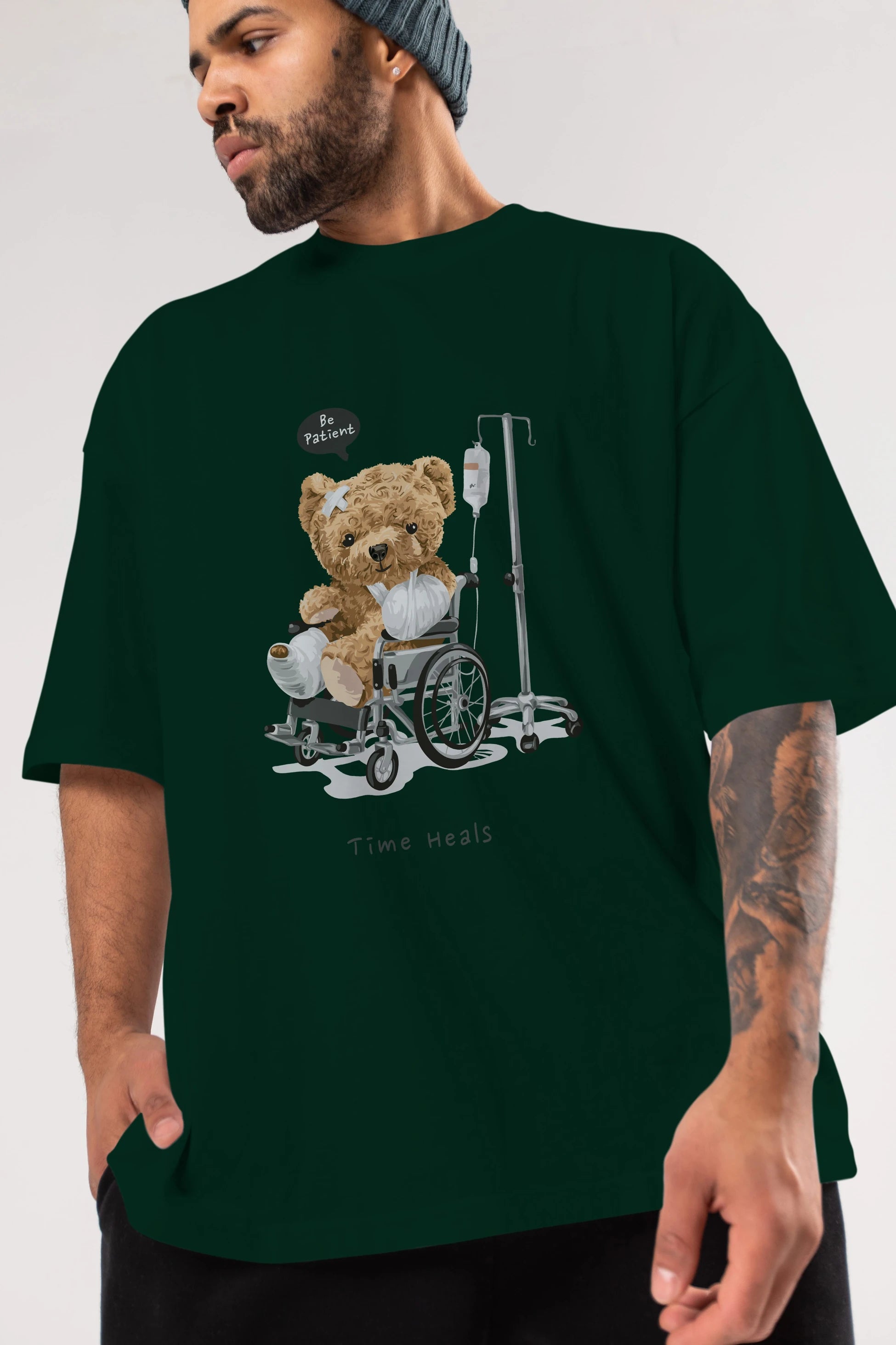Teddy Bear Time Heals Ön Baskılı Oversize t-shirt Erkek Kadın Unisex %100 Pamuk
