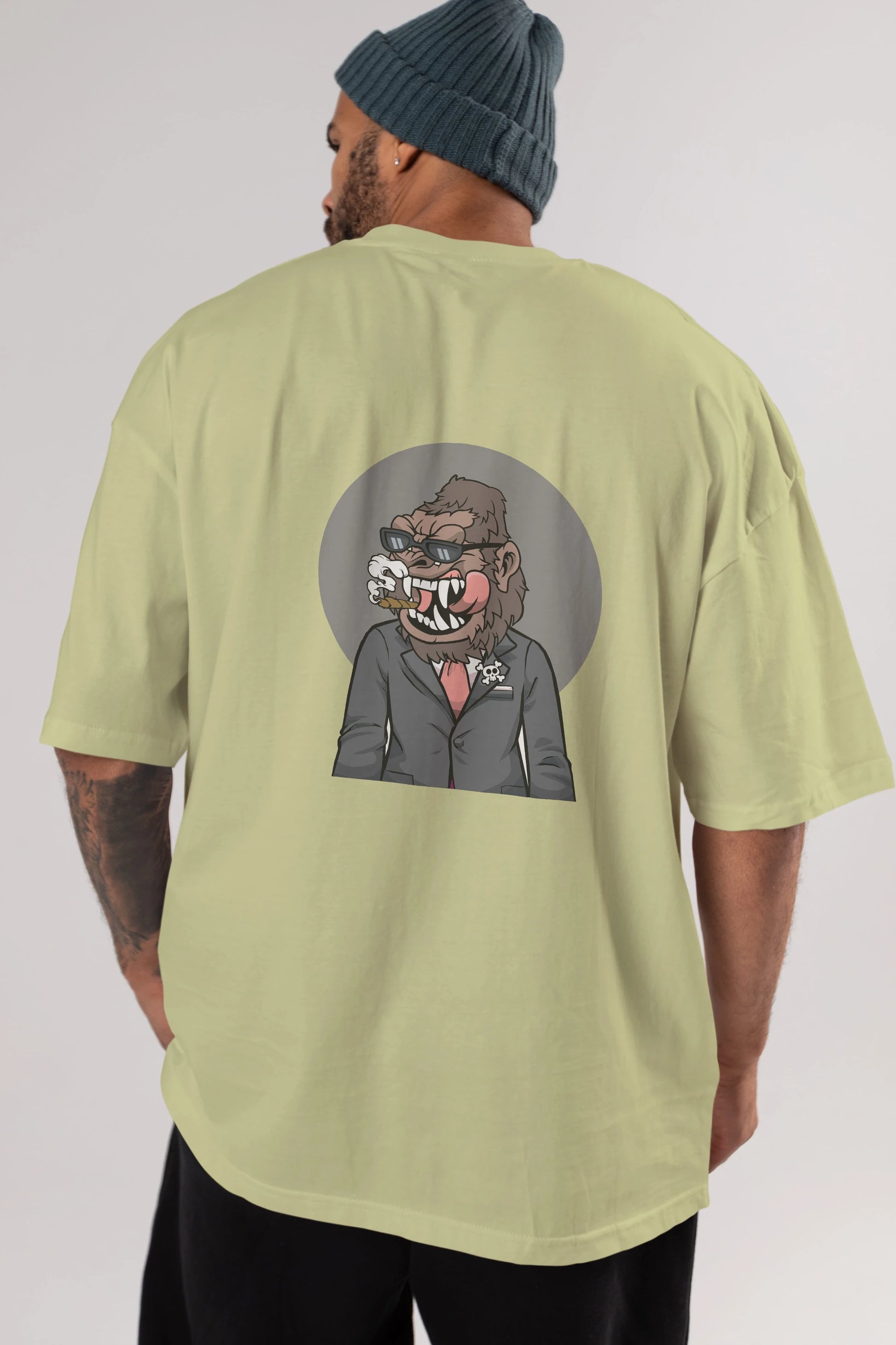 Monkey Suits Arka Baskılı Oversize t-shirt Erkek Kadın Unisex %100 Pamuk tişort