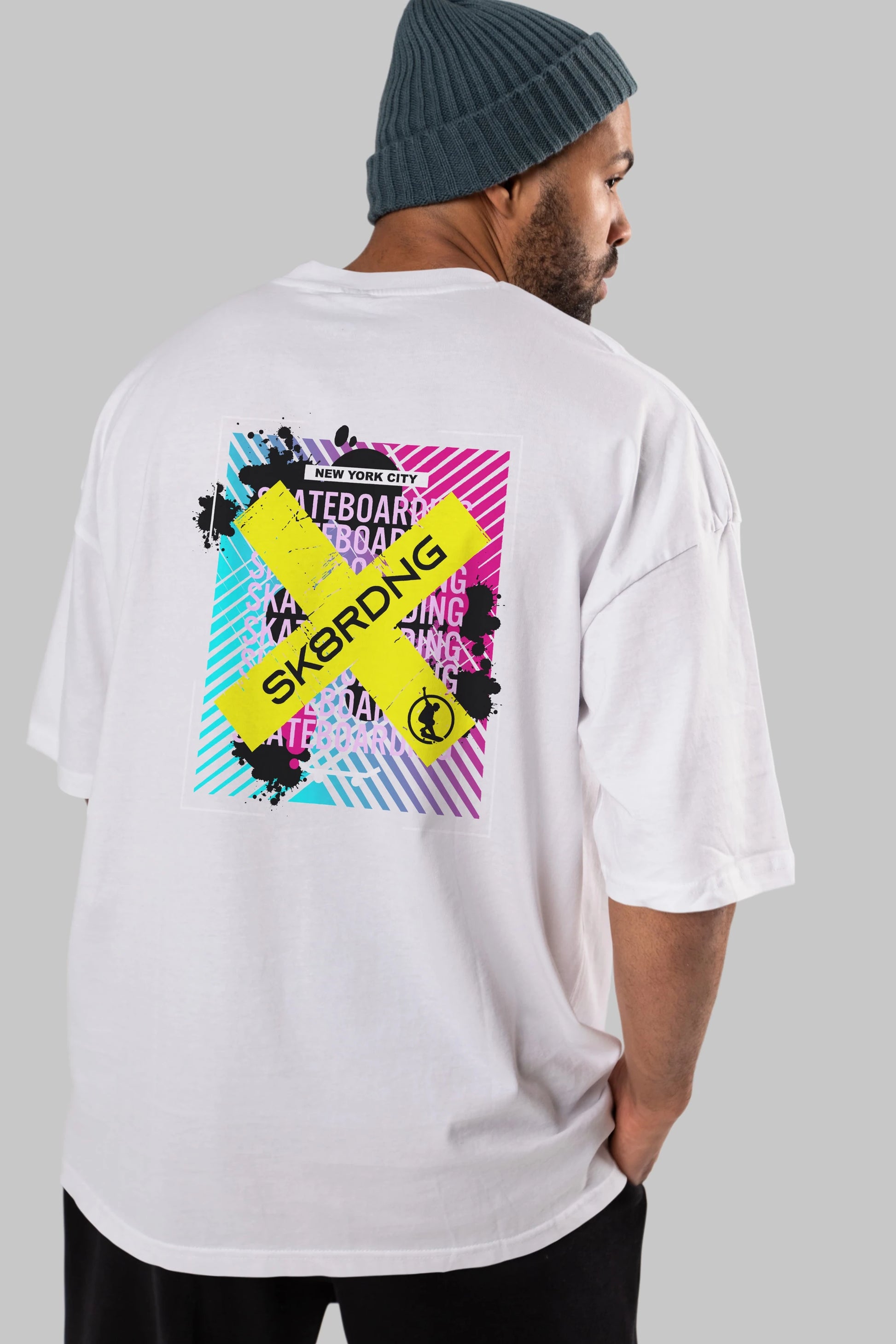 Skatebording Arka Baskılı Oversize t-shirt Erkek Kadın Unisex