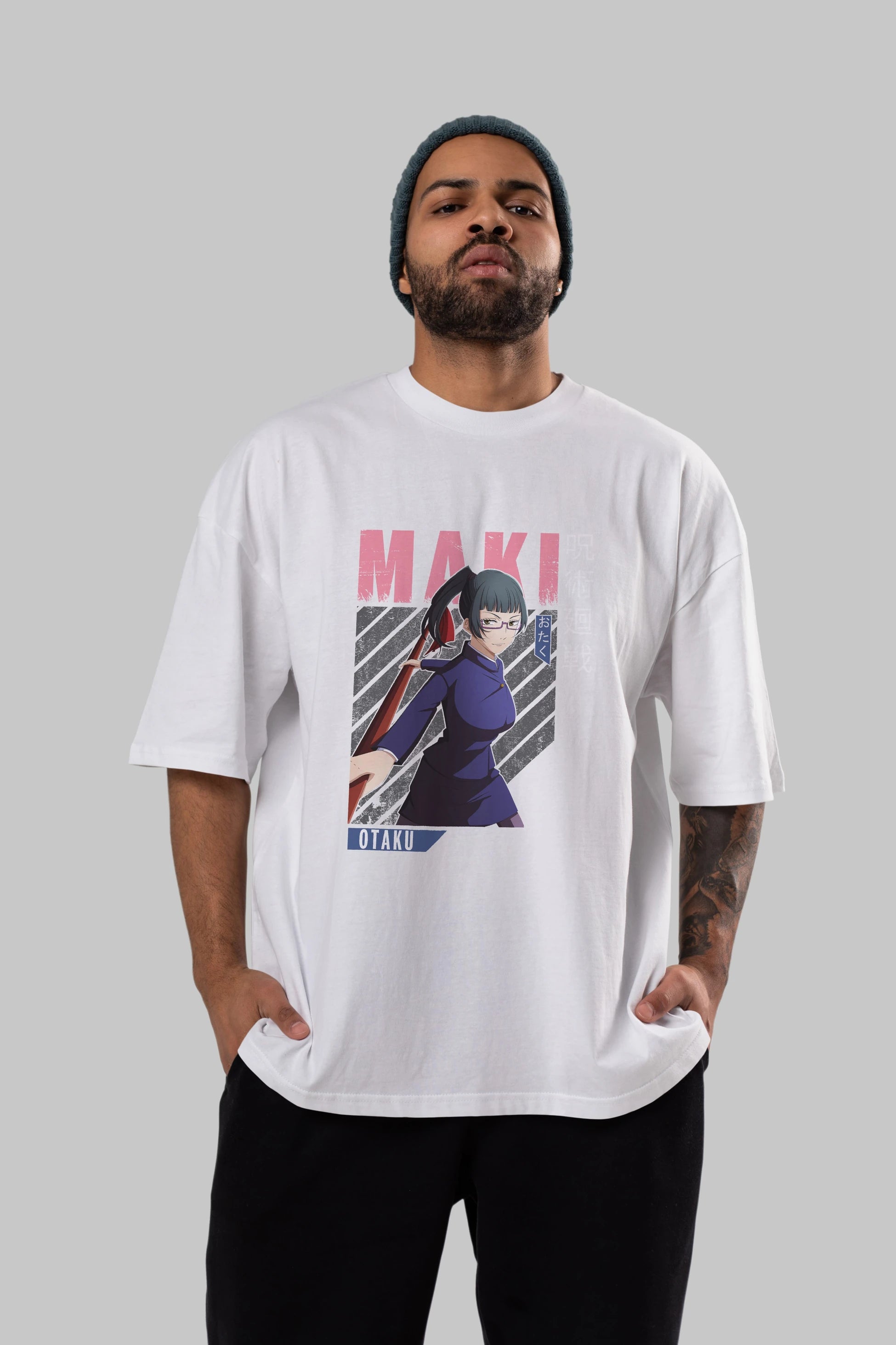 Maki Zenin CHAINSAWMAN Anime Ön Baskılı Oversize t-shirt %100 pamuk Erkek Kadın Unisex