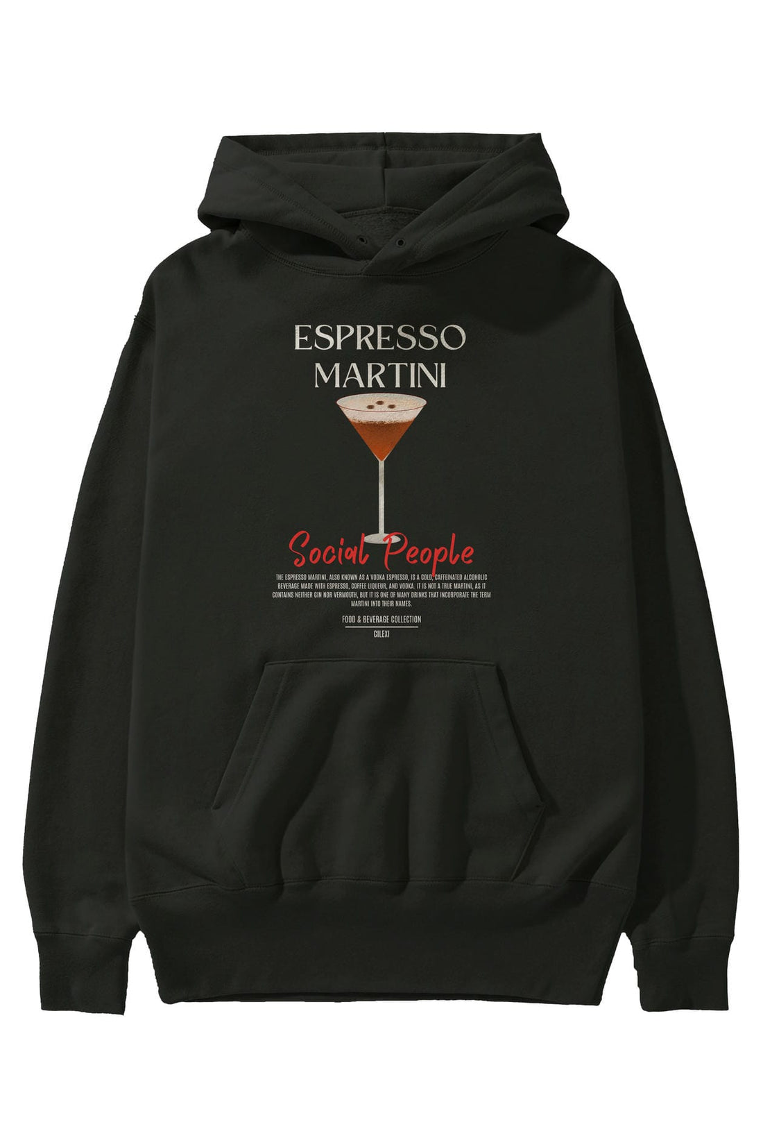 Espresso Martini Kokteyl Ön Baskılı Hoodie Oversize Kapüşonlu Sweatshirt Erkek Kadın