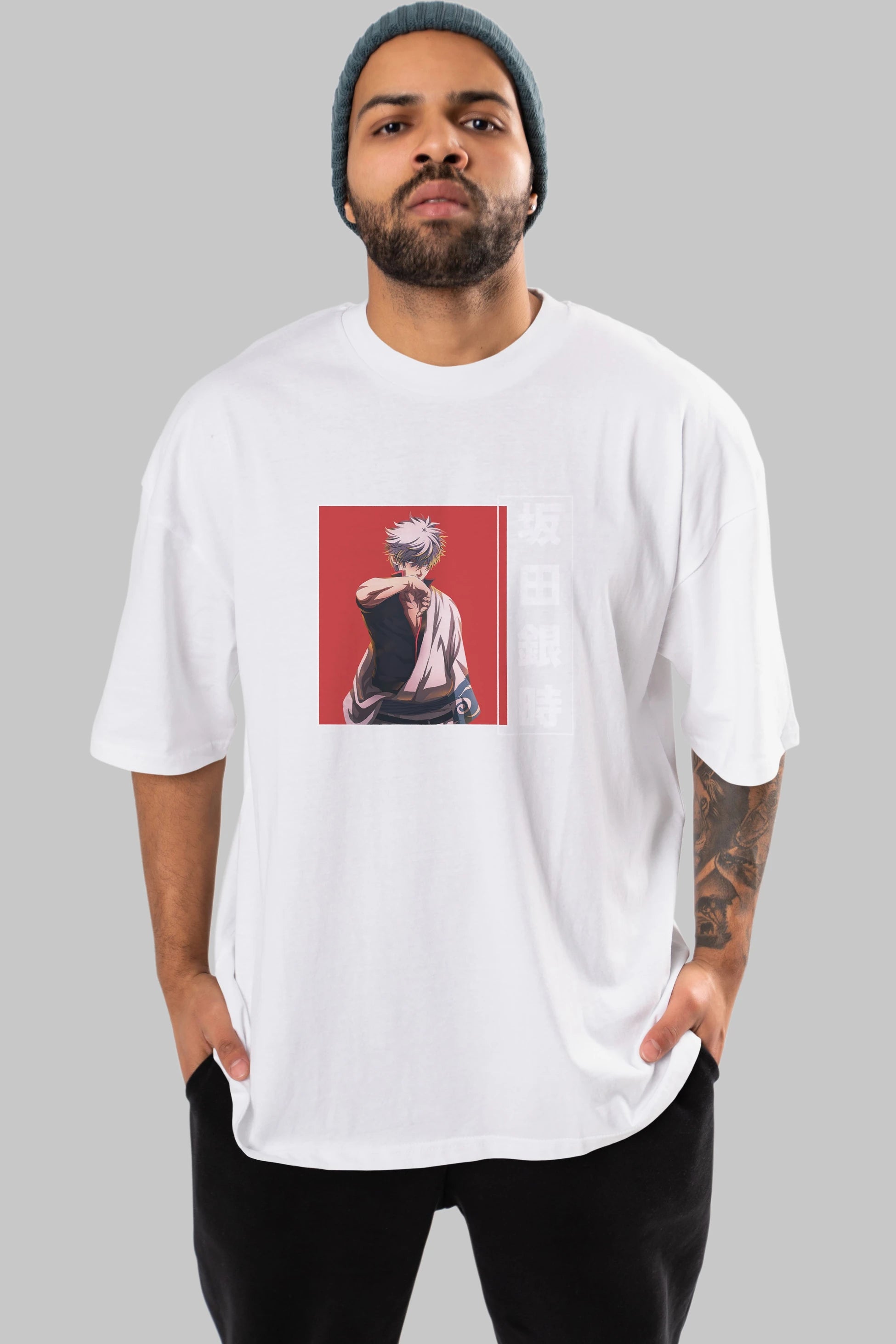 Gintoki Sakata GINTAMA 1 Anime Ön Baskılı Oversize t-shirt %100 pamuk Erkek Kadın Unisex