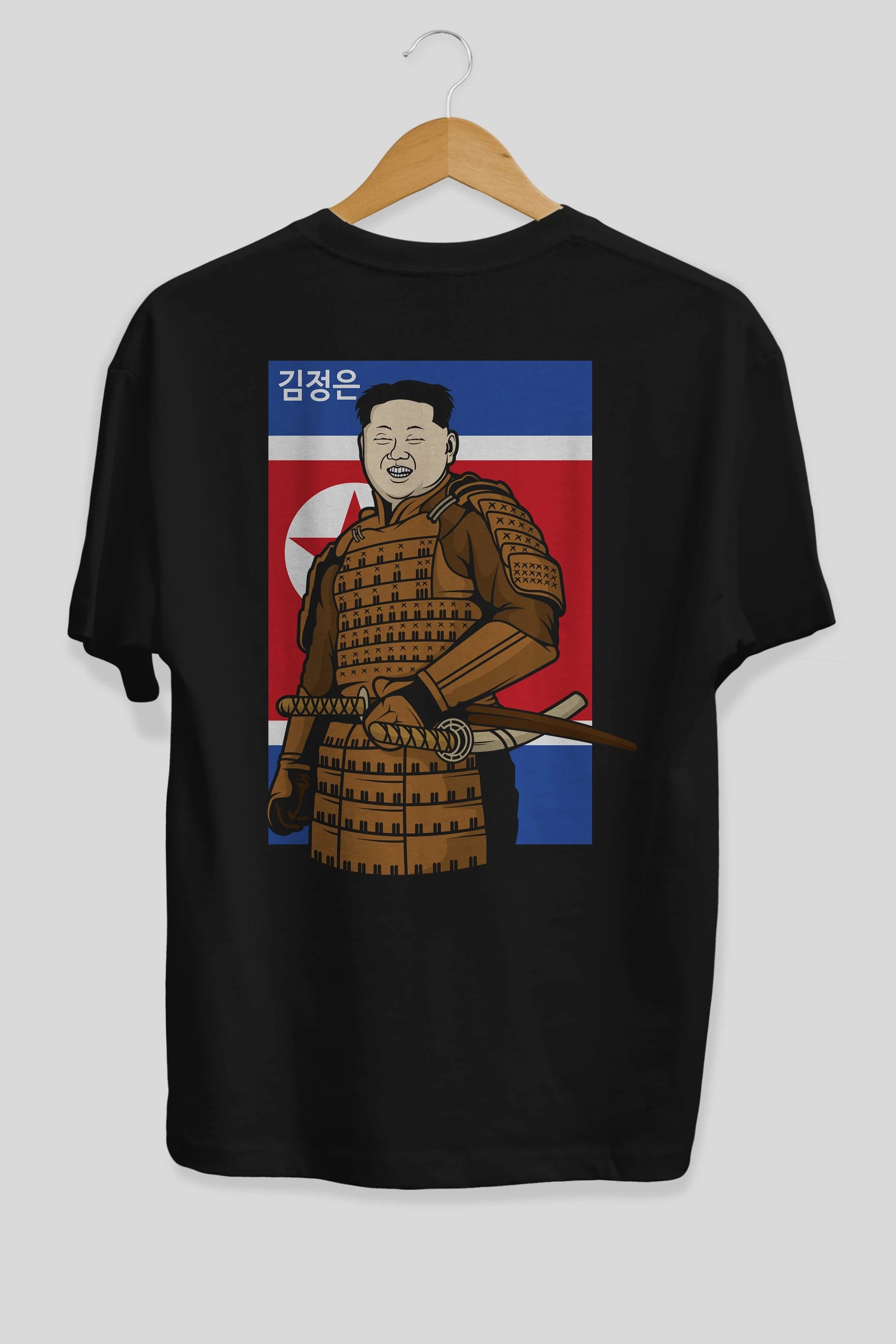 Samurai Jong Un Arka Baskılı Oversize t-shirt Erkek Kadın Unisex %100 Pamuk tişort