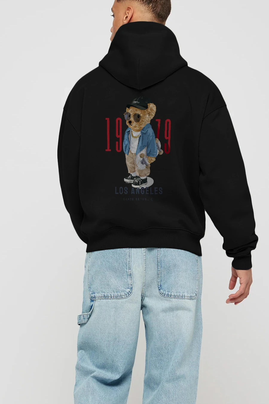 Teddy Bear Los Angeles Arka Baskılı Hoodie Oversize Kapüşonlu Sweatshirt Erkek Kadın Unisex