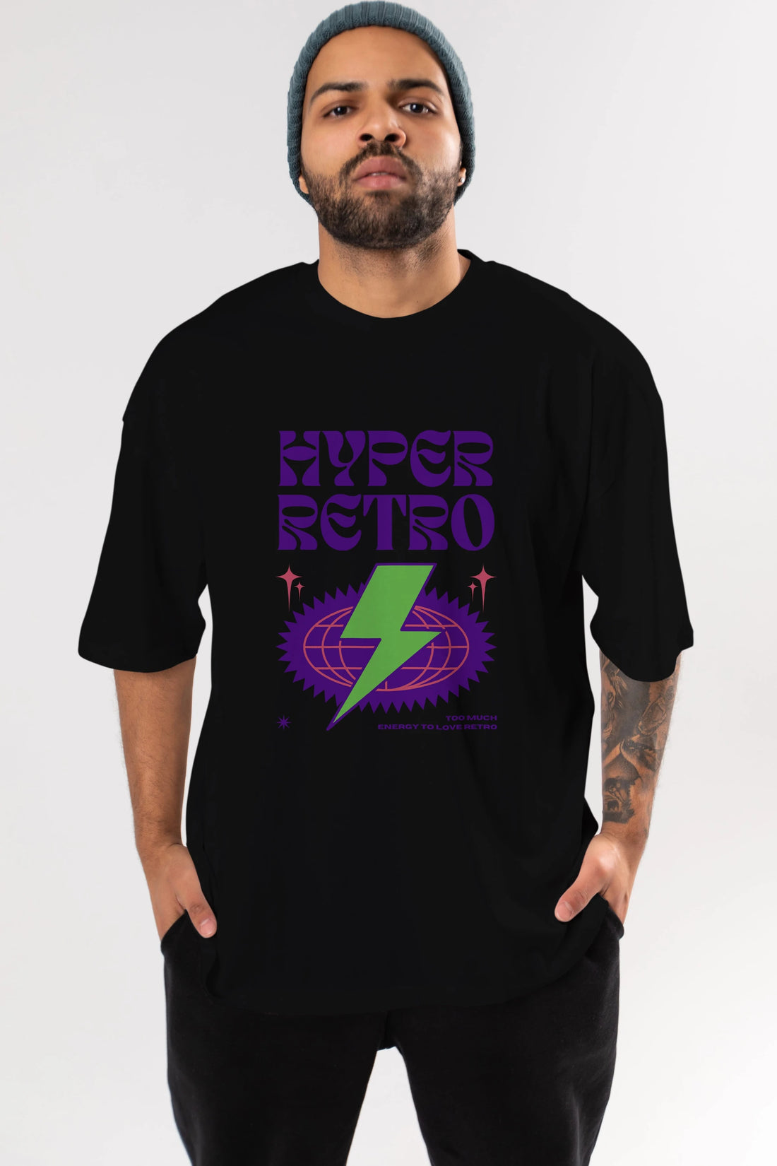 Hyper Retro Yazılı Ön Baskılı Oversize t-shirt Erkek Kadın Unisex