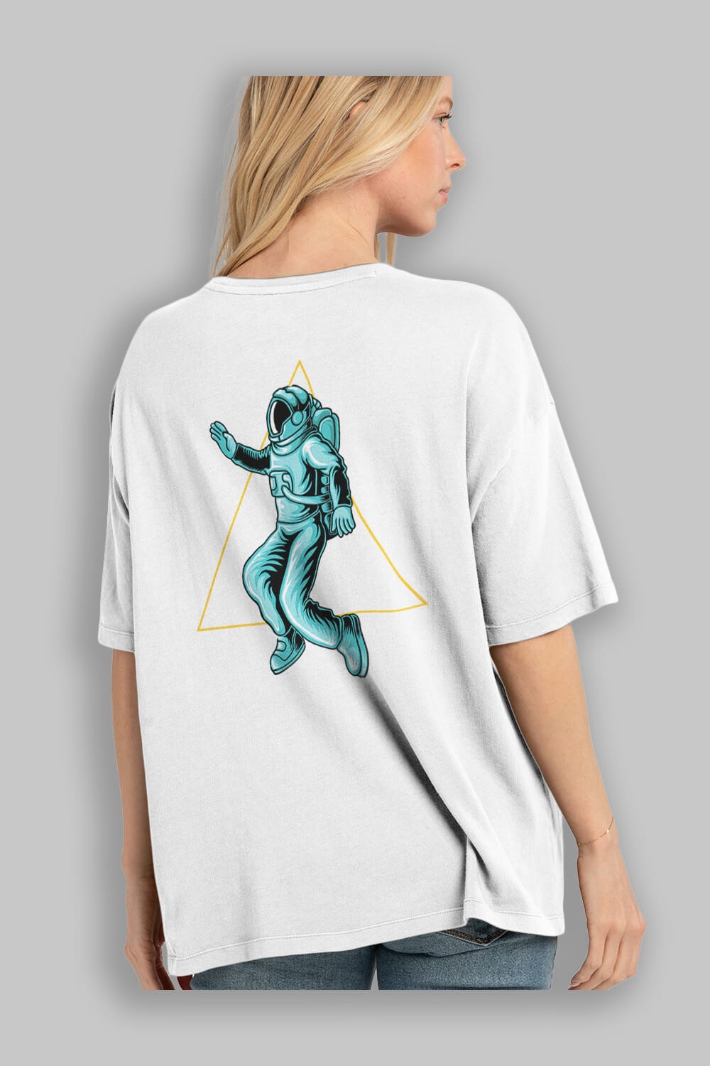 Astronaut Starry Triangle Arka Baskılı Oversize t-shirt Erkek Kadın Unisex
