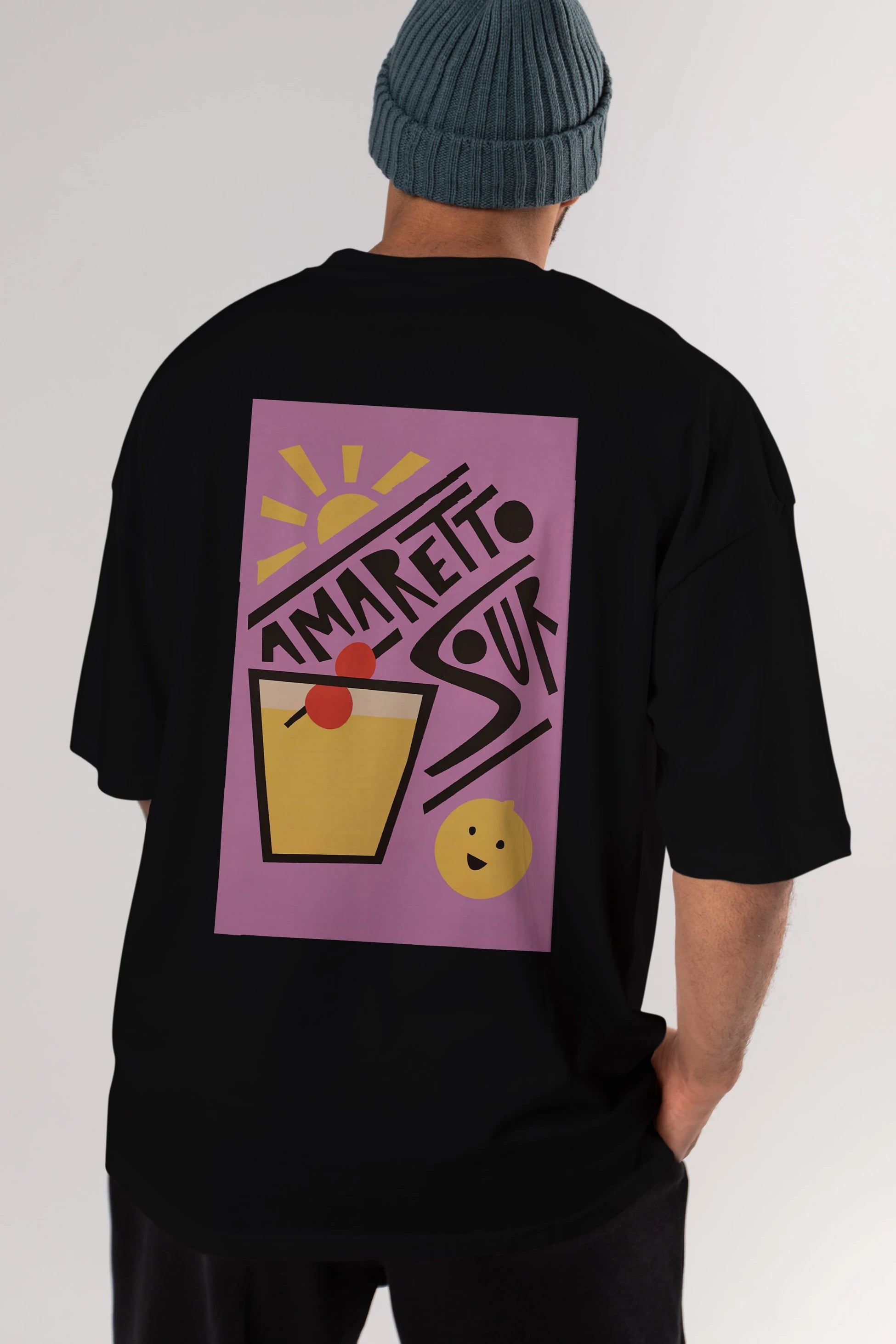 Amaretto Sour Arka Baskılı Oversize t-shirt Erkek Kadın Unisex %100 Pamuk Bisiklet Yaka tişort