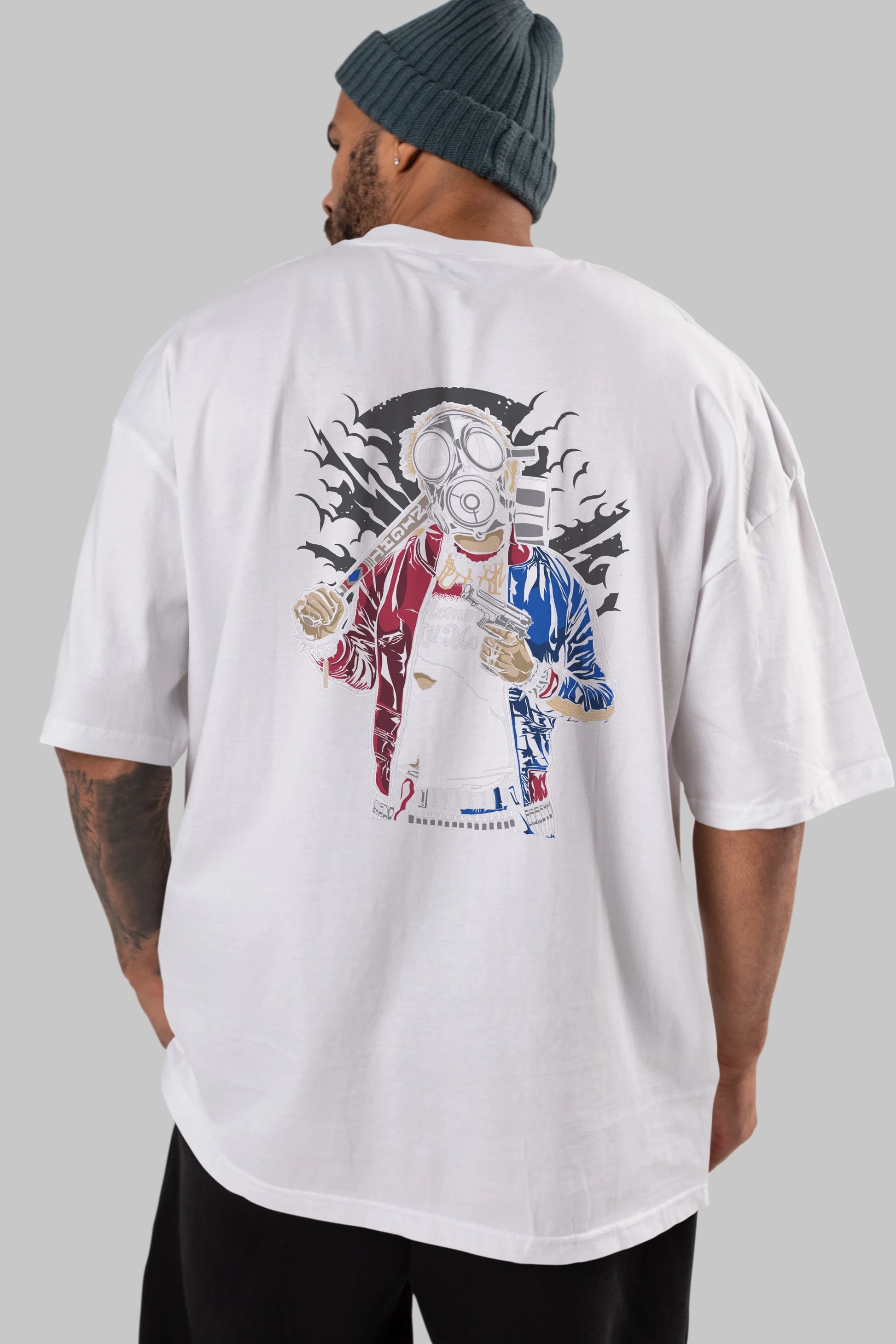 Suicide Gasmask Arka Baskılı Oversize t-shirt Erkek Kadın Unisex %100 Pamuk