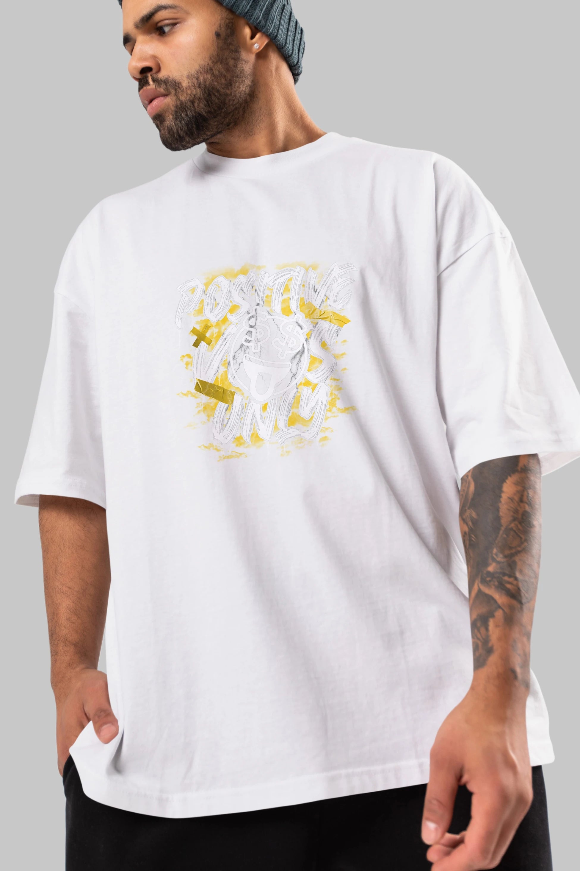 Positive Only Ön Baskılı Oversize t-shirt Erkek Kadın Unisex
