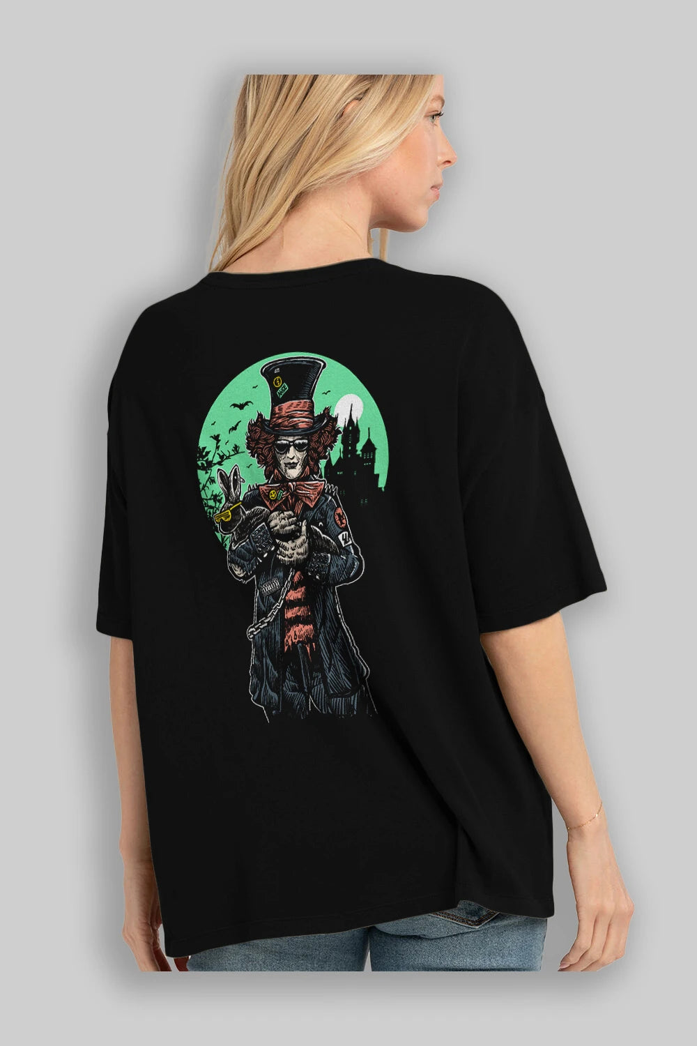Mad Hatter Arka Baskılı Oversize t-shirt Erkek Kadın Unisex %100 Pamuk