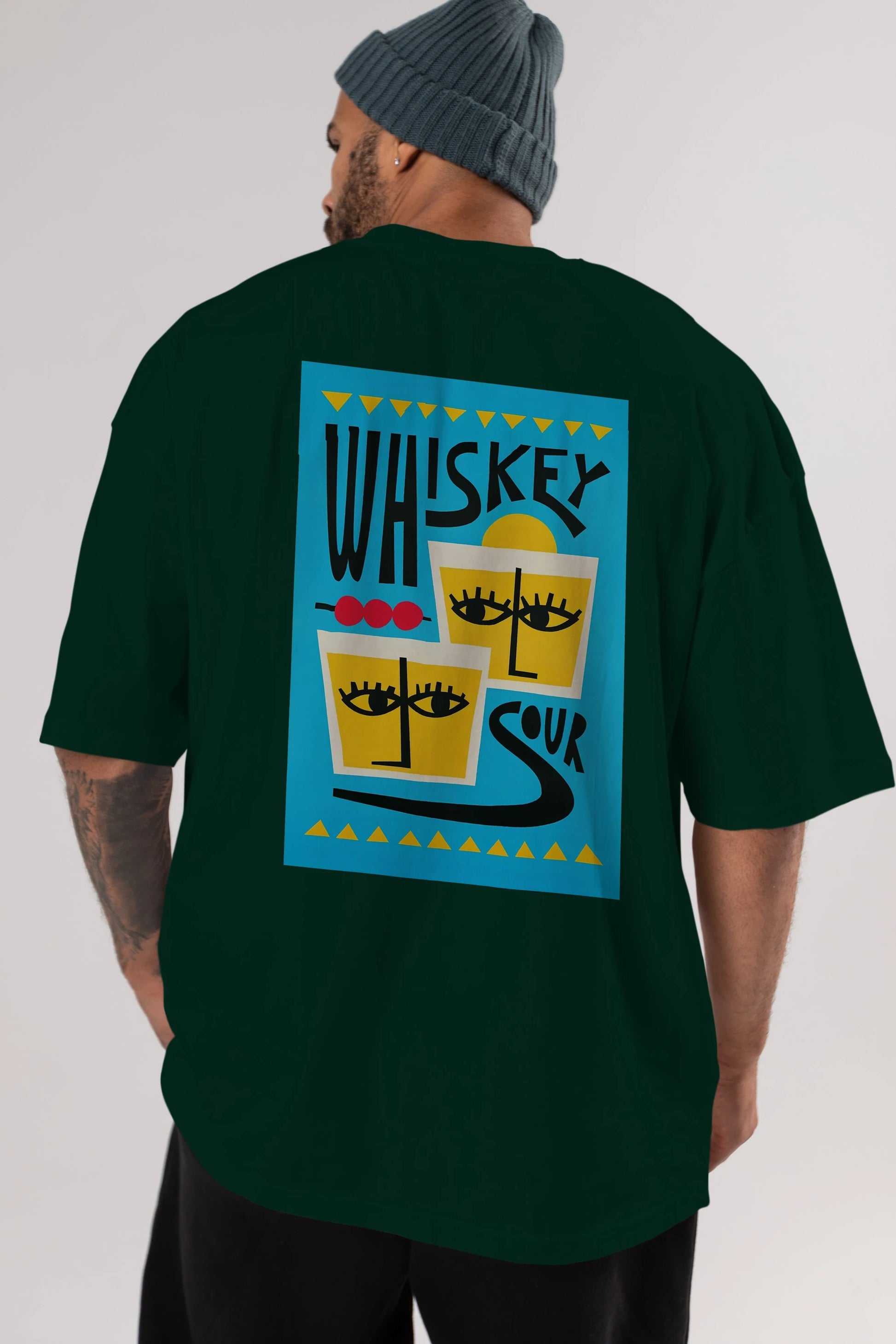 Whiskey Sour 2 Arka Baskılı Oversize t-shirt Erkek Kadın Unisex %100 Pamuk Bisiklet Yaka tişort