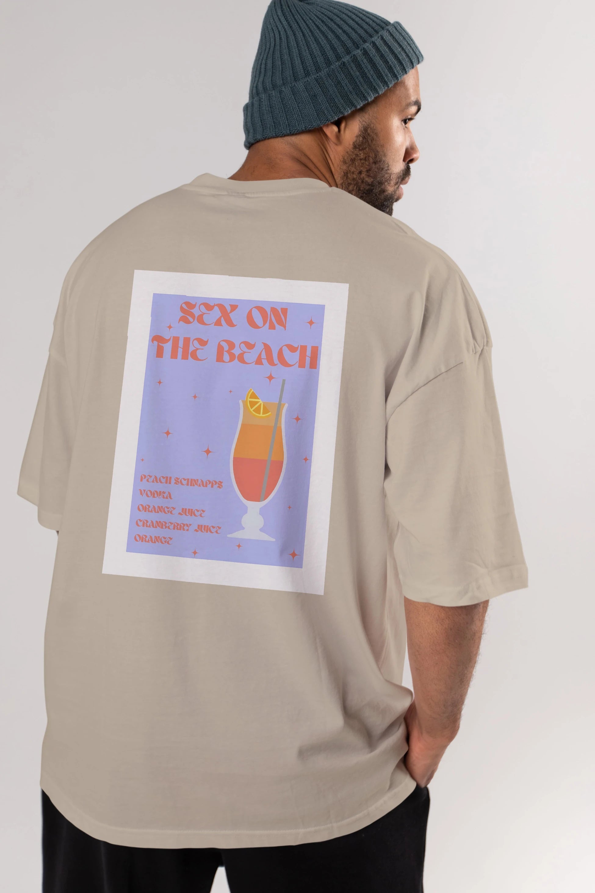Sex On The Beach Arka Baskılı Oversize t-shirt Erkek Kadın Unisex %100 Pamuk Bisiklet Yaka tişort