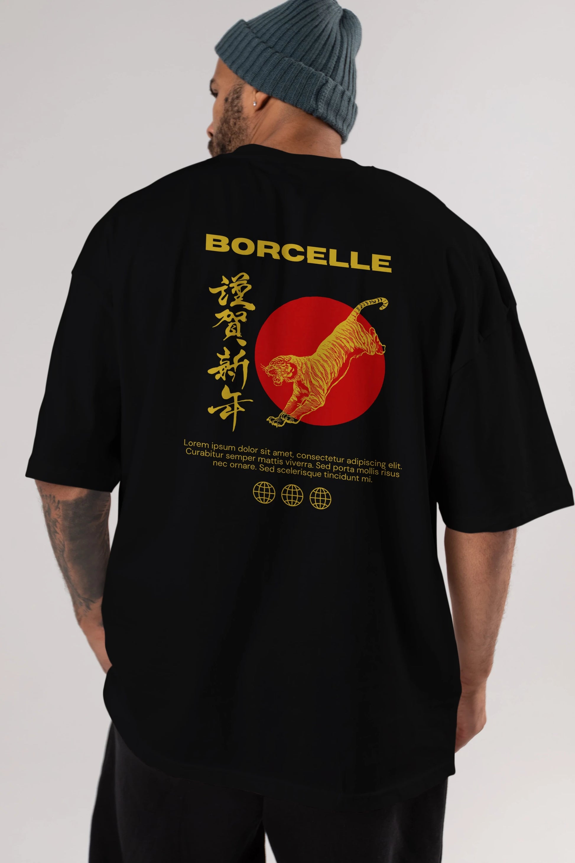 Borcelle Tiger Streetwear Arka Baskılı Oversize t-shirt Erkek Kadın Unisex