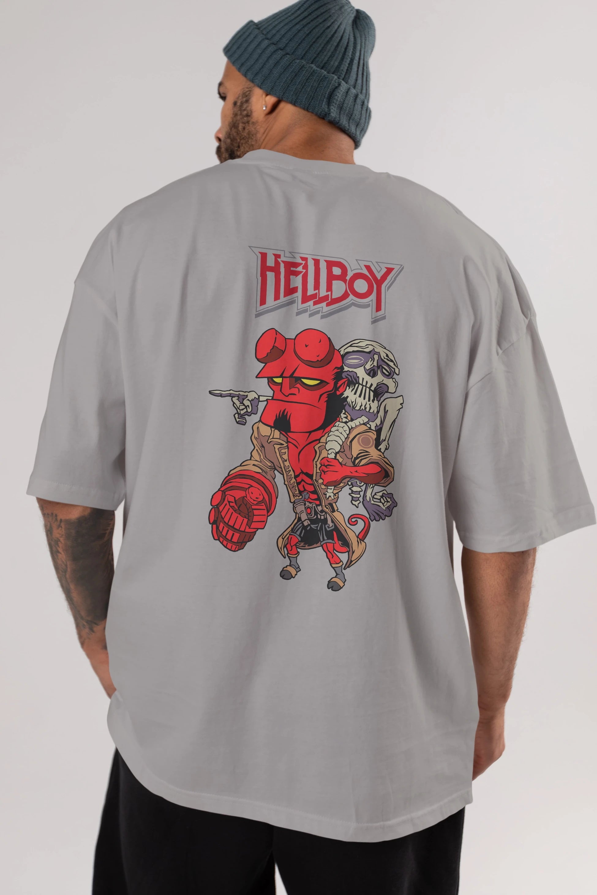 Hellboy (2) Arka Baskılı Oversize t-shirt Erkek Kadın Unisex %100 Pamuk Bisiklet Yaka tişort