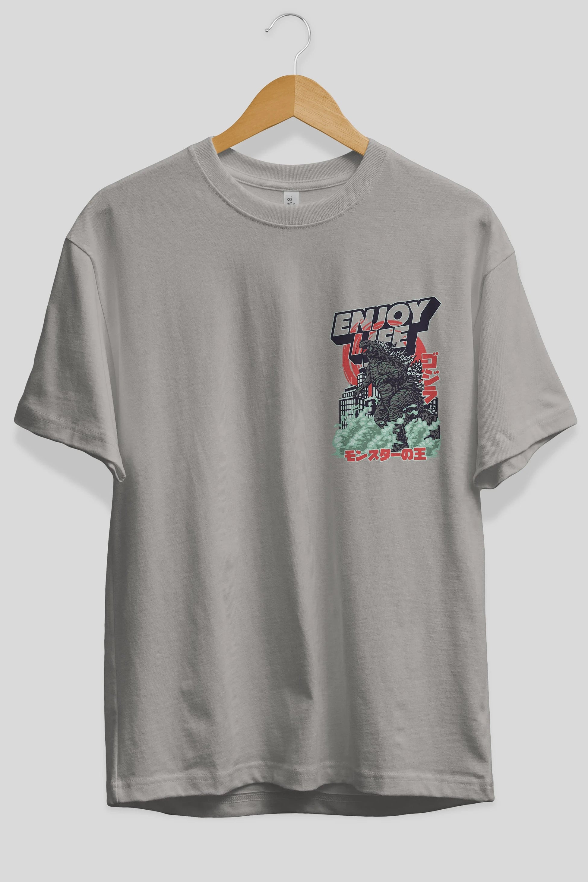 Godzilla Ön Sol Baskılı Oversize t-shirt Erkek Kadın Unisex %100 Pamuk Bisiklet Yaka tişort