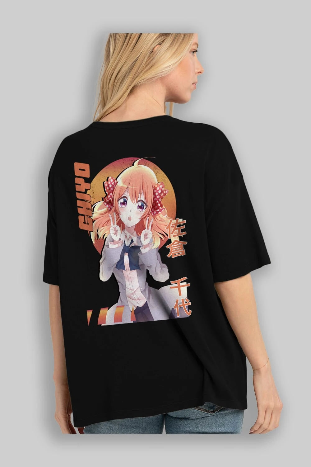 Chiyo Sakura 5 Anime Arka Baskılı Oversize t-shirt Erkek Kadın Unisex