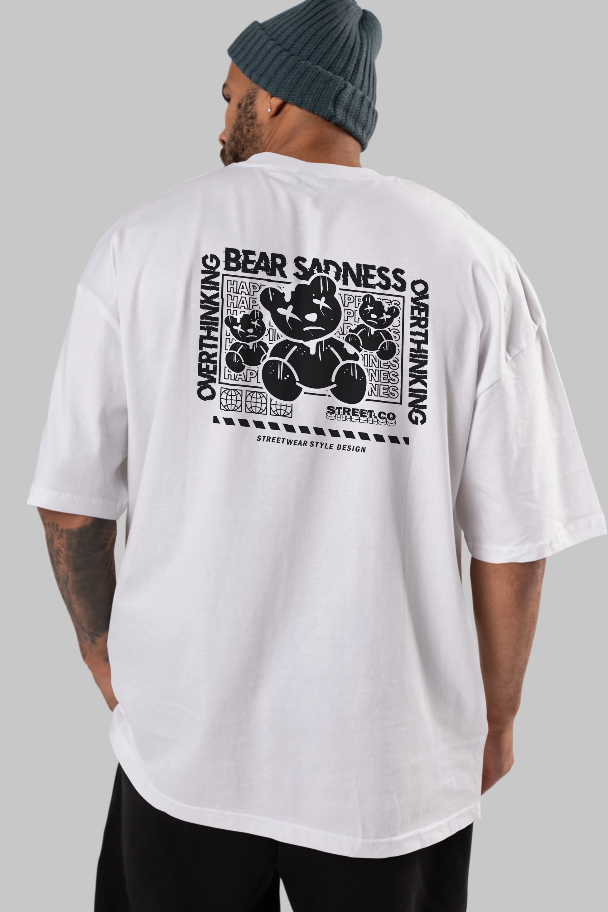 Bear Sadness 2 Arka Baskılı Oversize t-shirt Erkek Kadın Unisex