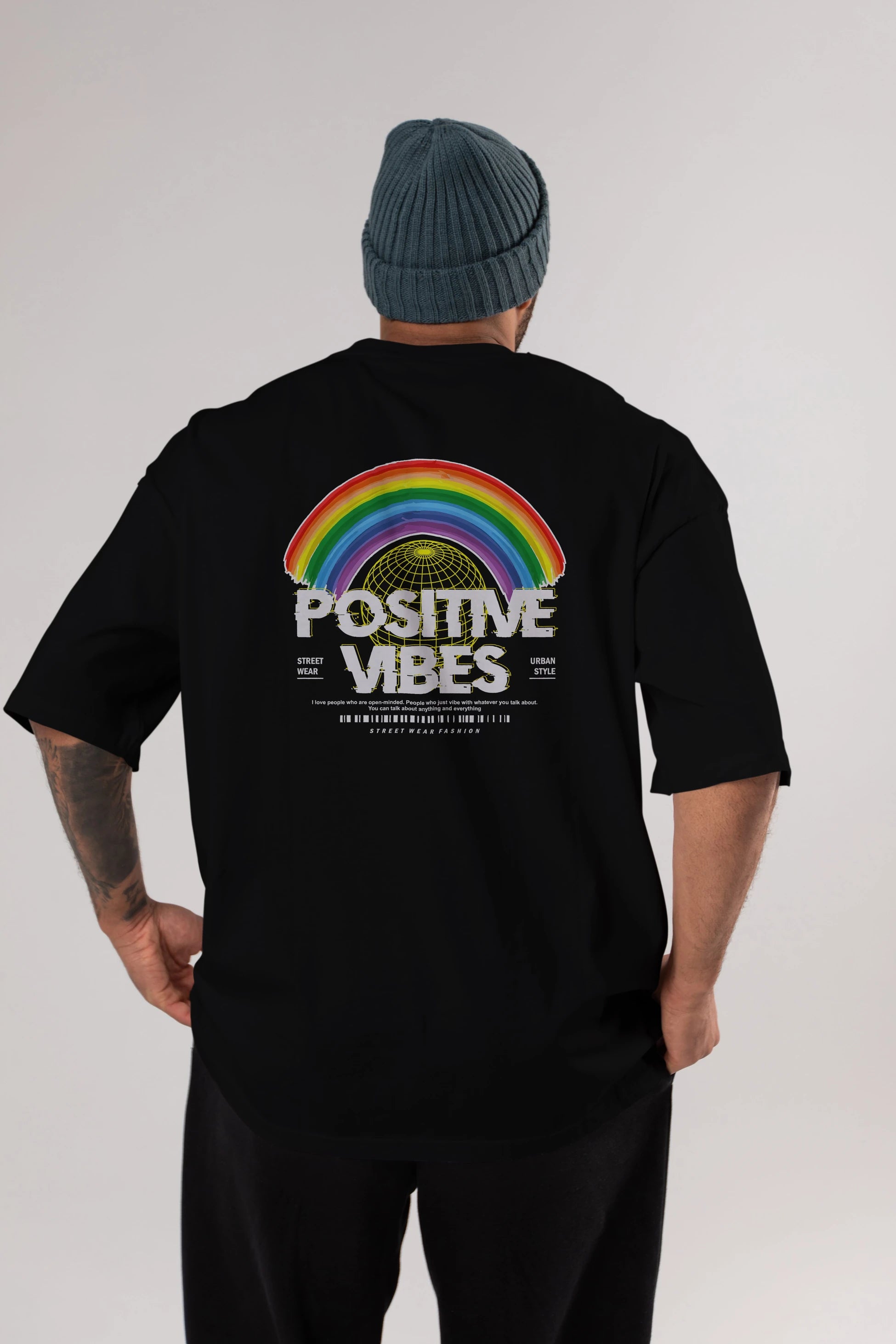 Positive Vibes Arka Baskılı Oversize t-shirt Erkek Kadın Unisex