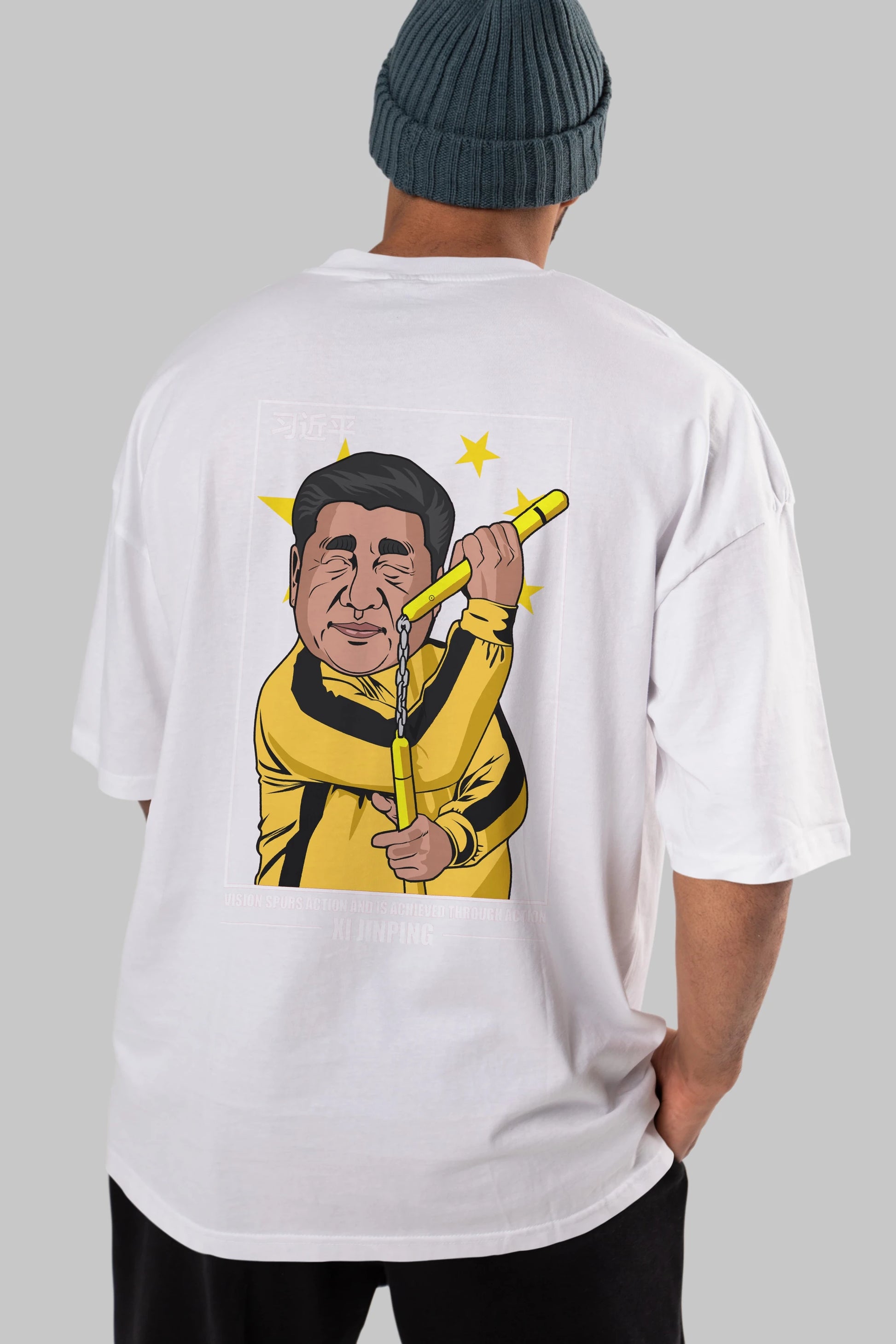 Xi Jinping Bruce Lee Arka Baskılı Oversize t-shirt Erkek Kadın Unisex %100 Pamuk tişort