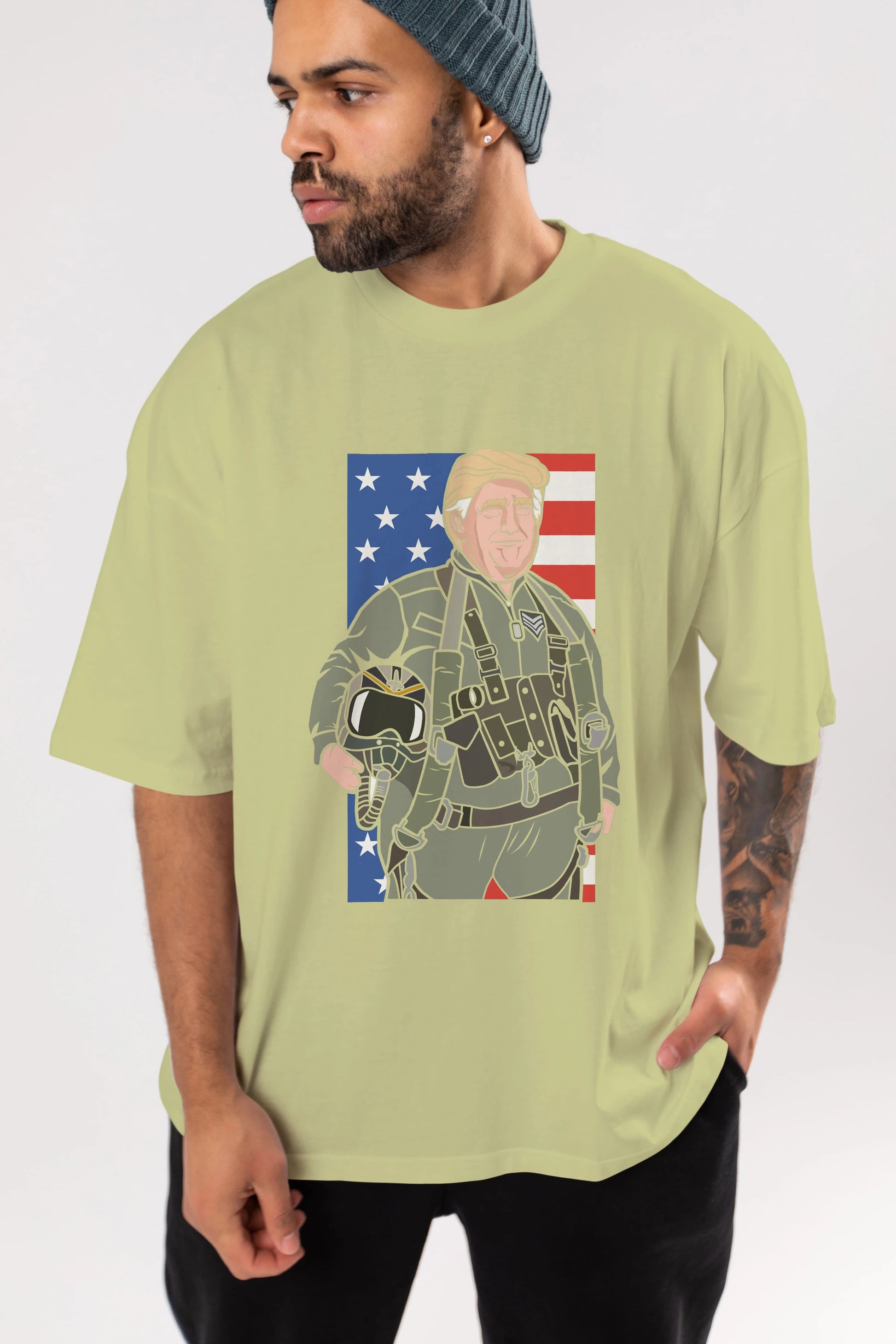 Trump Jetplane Pilot Ön Baskılı Oversize t-shirt Erkek Kadın Unisex %100 Pamuk tişort