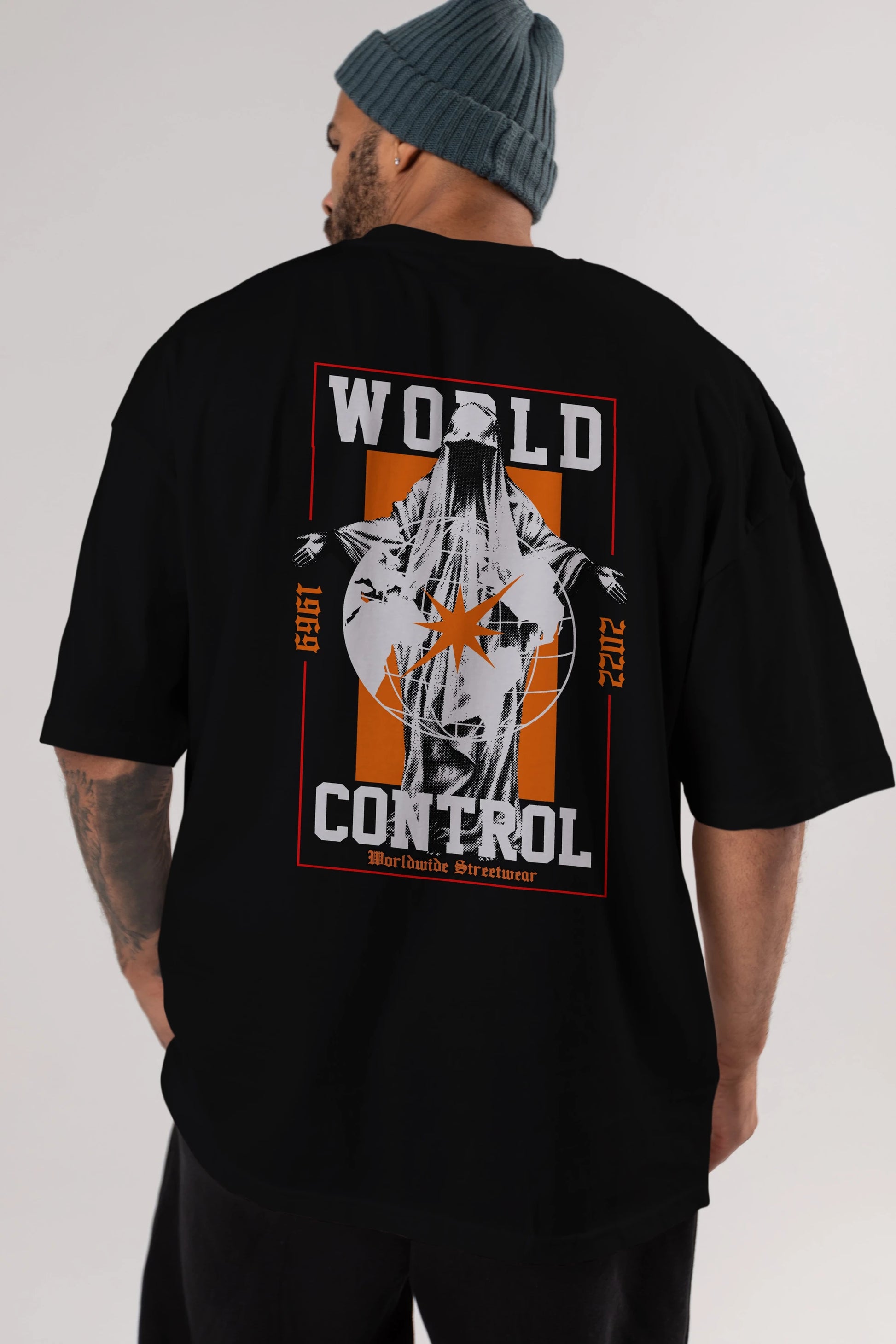 World Control Arka Baskılı Oversize t-shirt Erkek Kadın Unisex