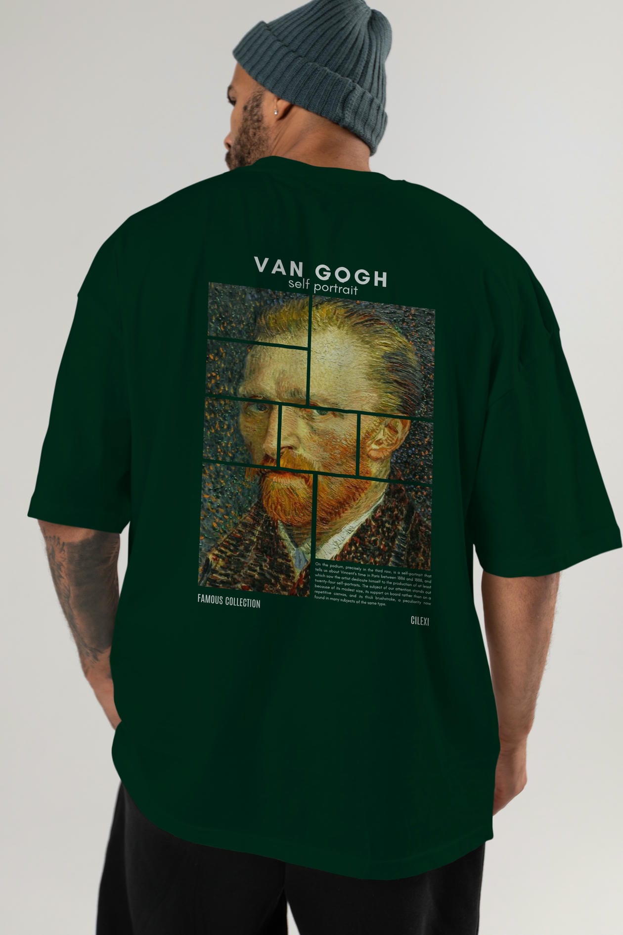 Van Gogh Self Portrait Arka Baskılı Oversize t-shirt Erkek Kadın Bisiklet Yaka Pamuk tişort