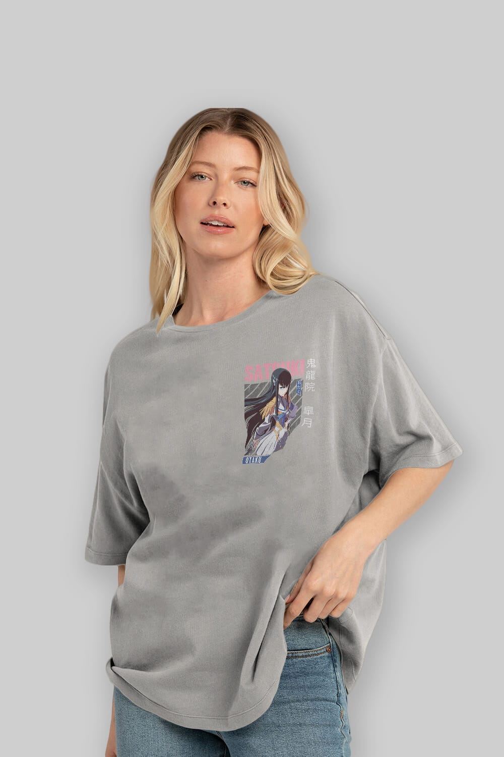Satsuki Kiryuuin 8 Ön Sol Baskılı Oversize t-shirt Erkek Kadın Unisex %100 Pamuk Bisiklet Yaka tişort