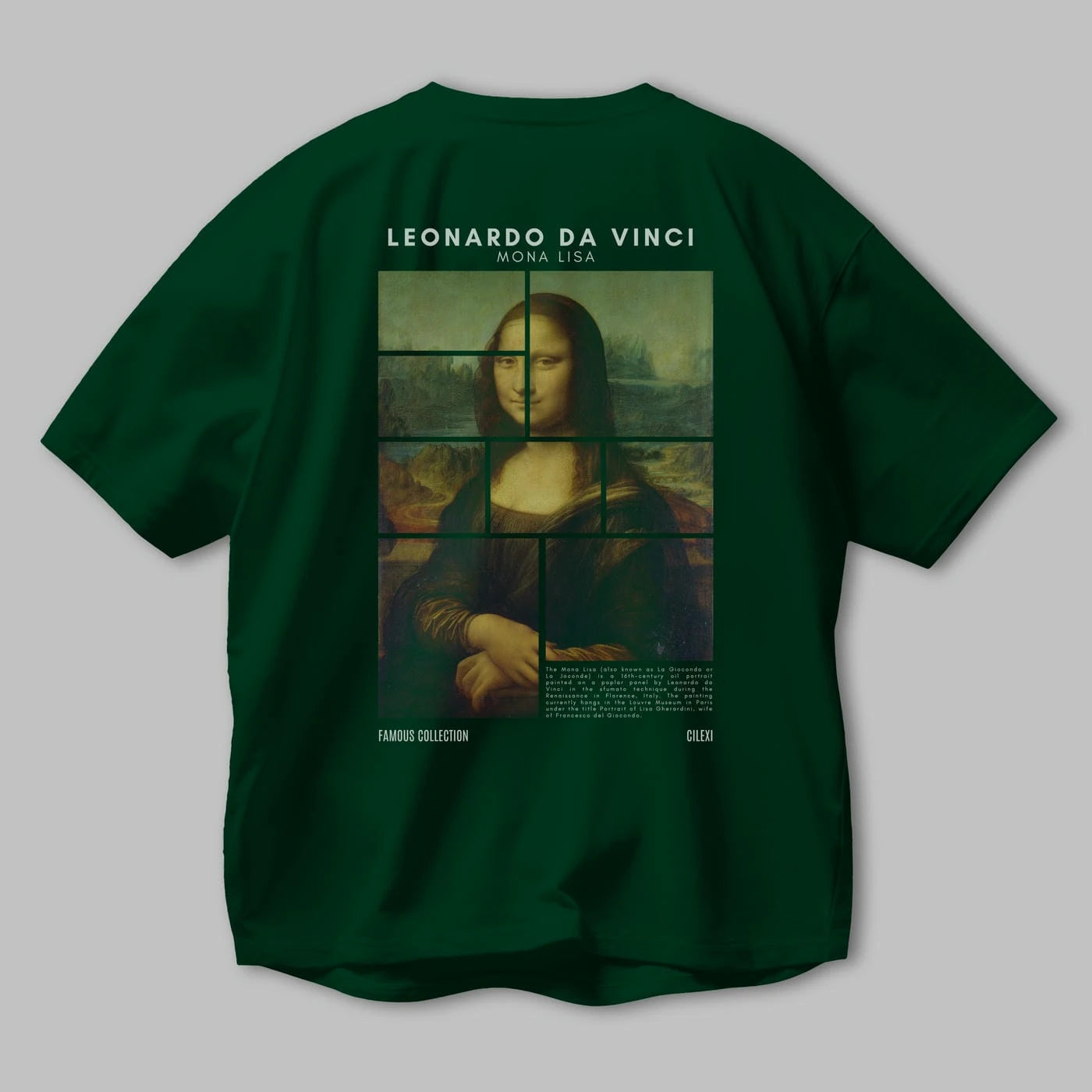 Leonardo Da Vinci Mona Lisa Arka Baskılı Oversize t-shirt Erkek Kadın Bisiklet Yaka Pamuk tişort