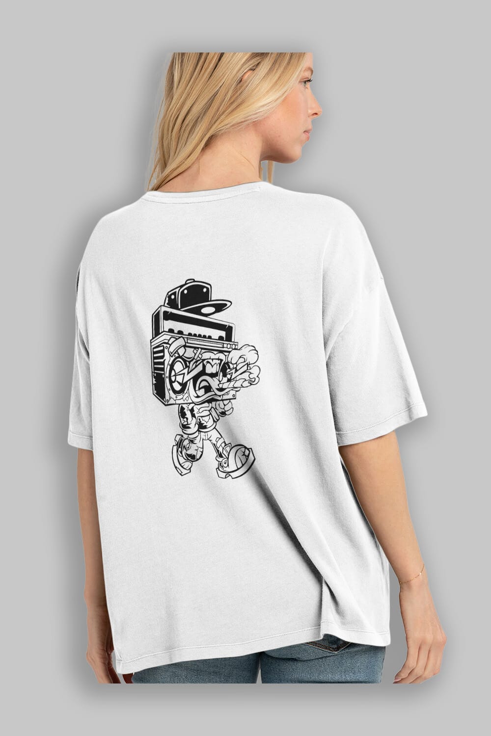 Boombox Arka Baskılı Oversize t-shirt Erkek Kadın Unisex %100 Pamuk tişort