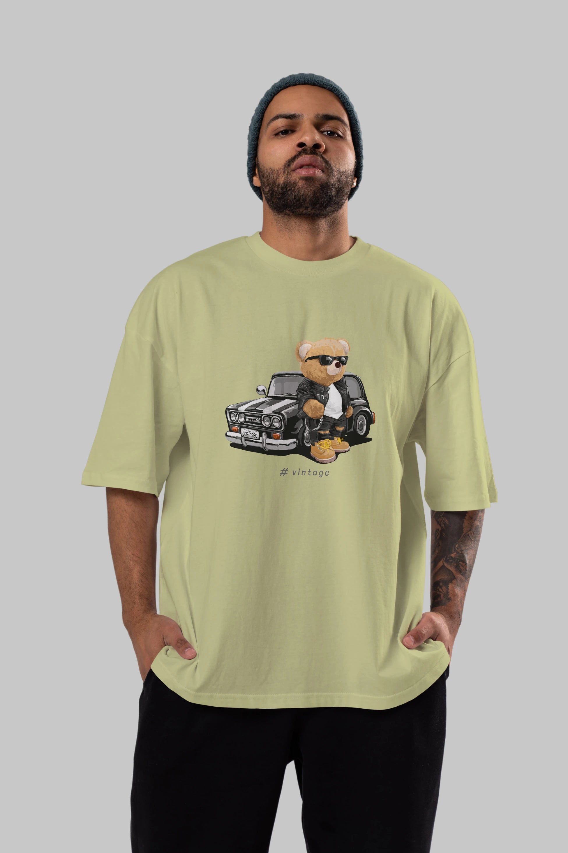 Teddy Bear Vintage Ön Baskılı Oversize t-shirt Erkek Kadın Unisex %100 Pamuk