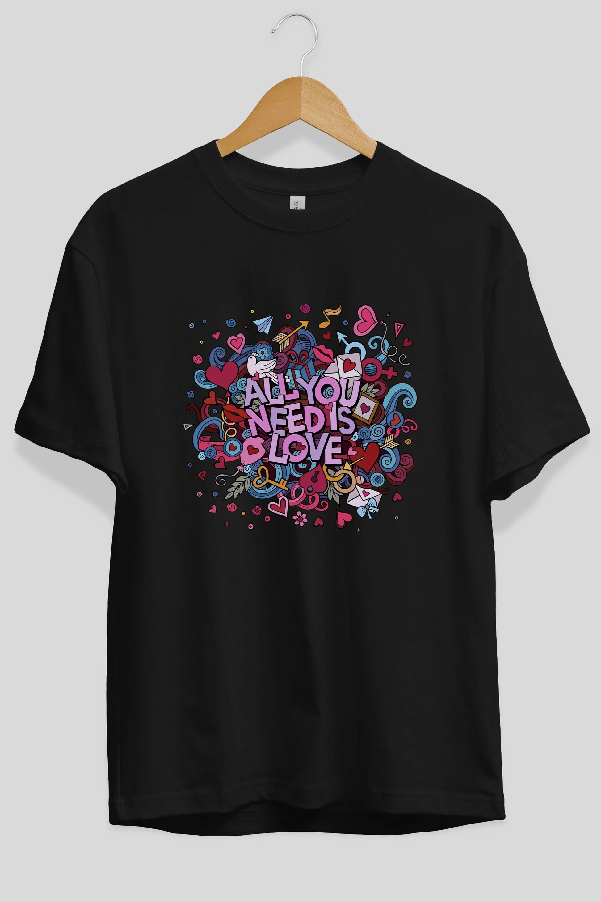 Cute Fun Colorful Heart Art Love Ön Baskılı Oversize t-shirt Erkek Kadın Unisex