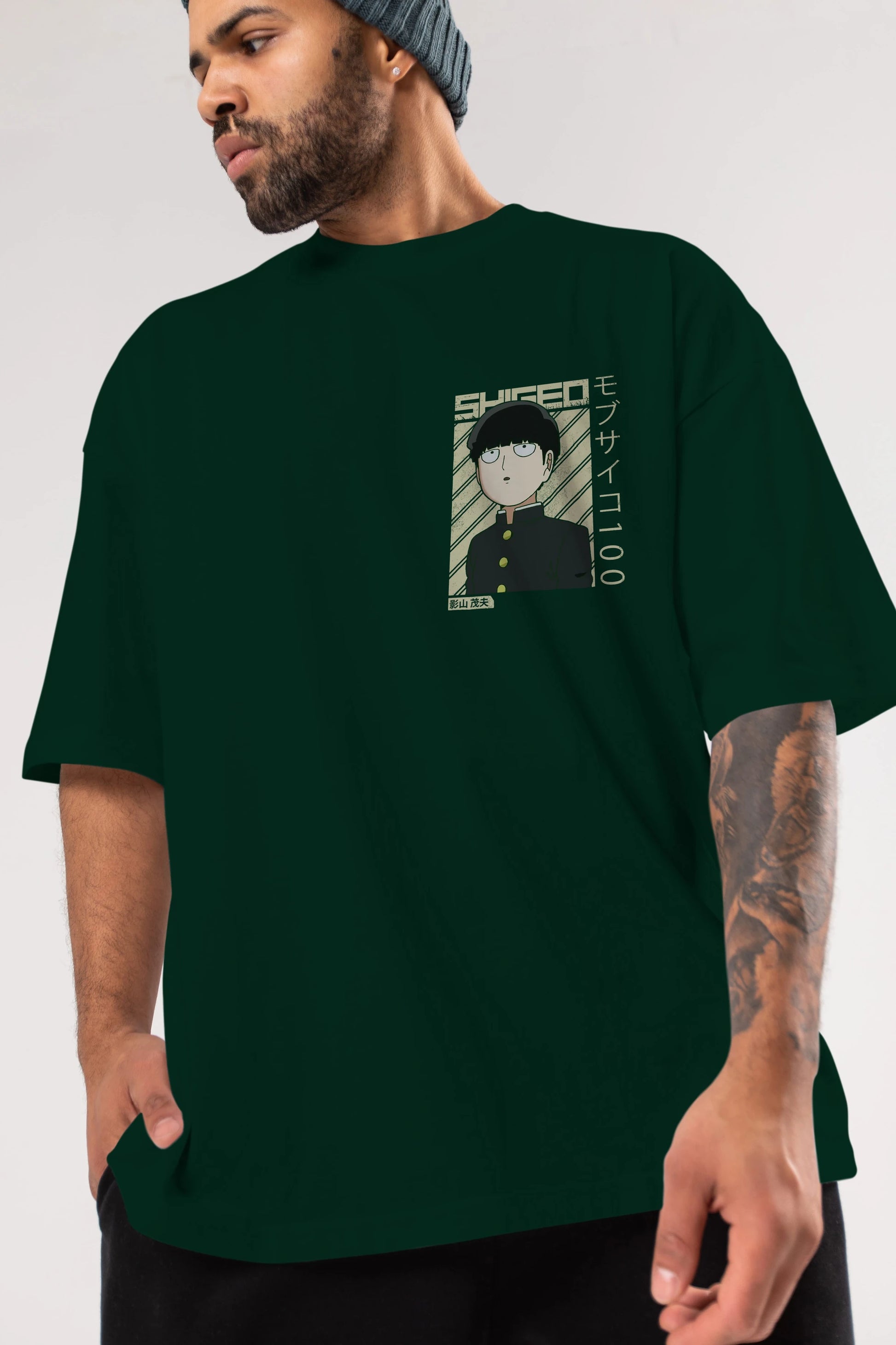 Shigeo Kageyama 2 Ön Sol Baskılı Oversize t-shirt Erkek Kadın Unisex %100 Pamuk Bisiklet Yaka tişort