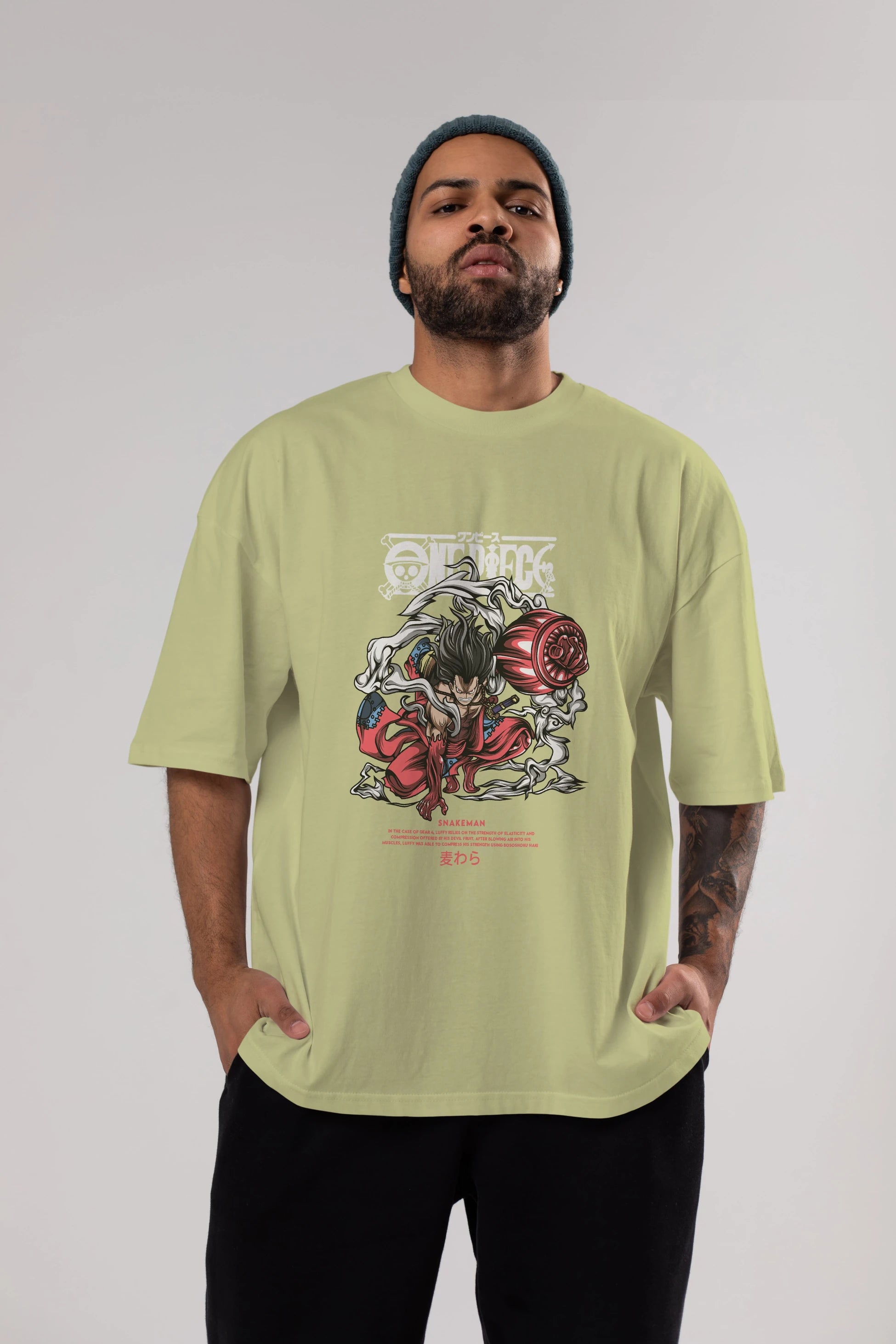 One Piece Snakeman Anime Ön Baskılı Oversize t-shirt %100 pamuk Erkek Kadın Unisex