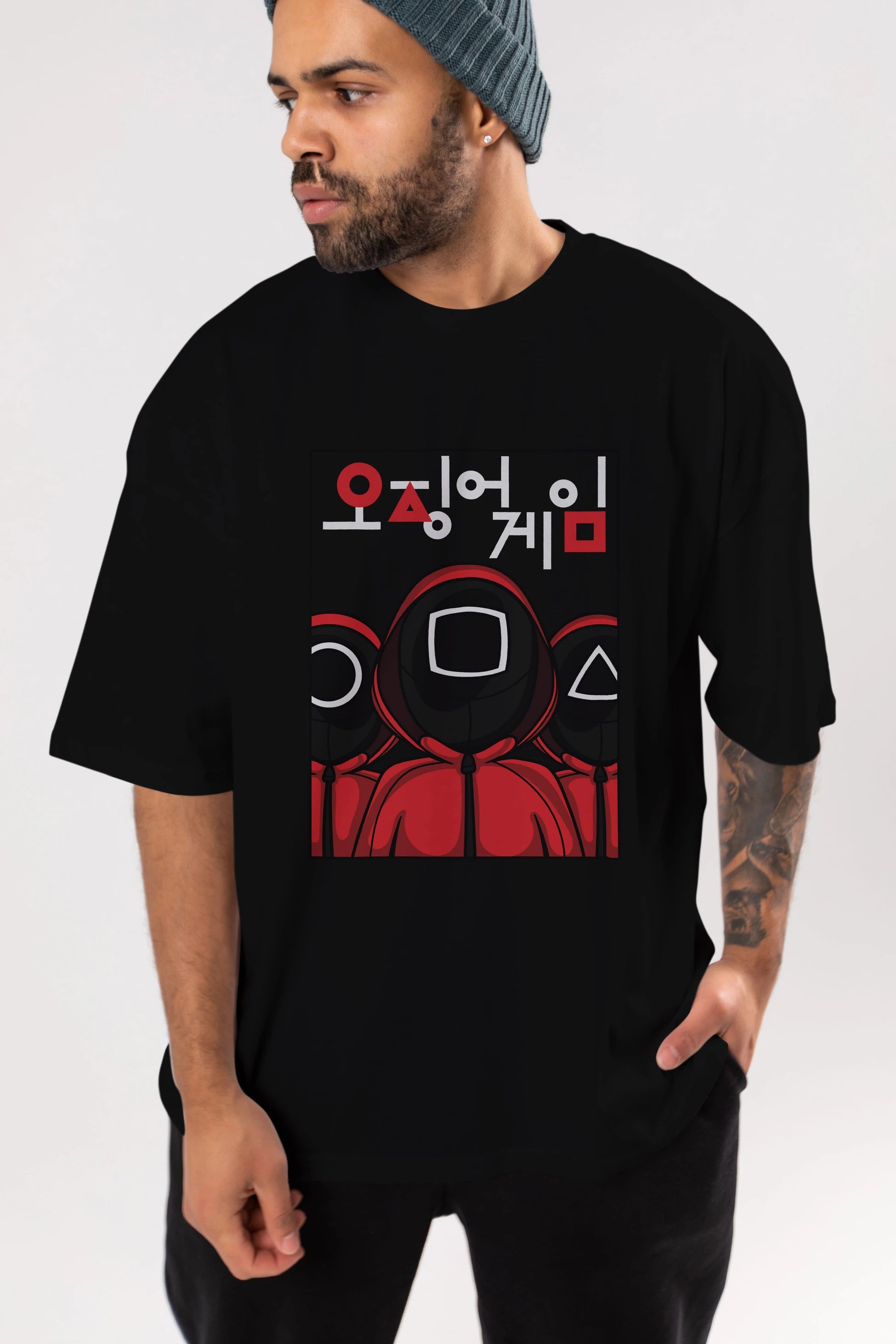 Squid Game (7) Ön Baskılı Oversize t-shirt Erkek Kadın Unisex %100 Pamuk Bisiklet Yaka tişort