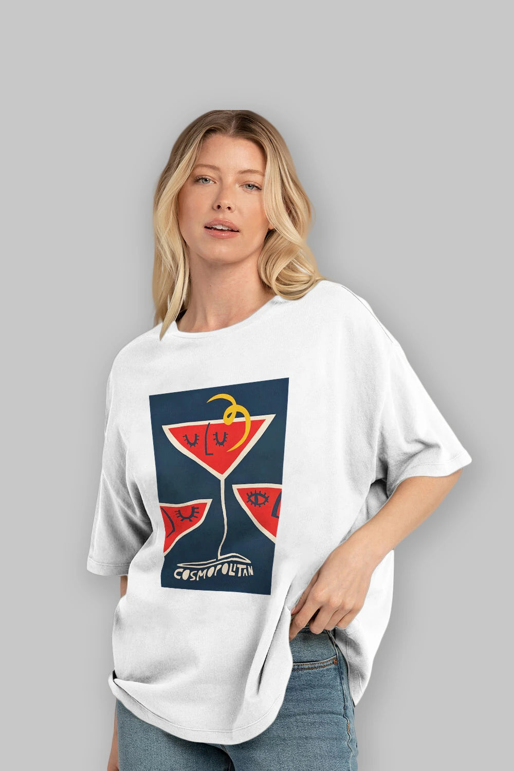 Cosmopolitan 4 Ön Baskılı Oversize t-shirt Erkek Kadın Unisex %100 Pamuk Bisiklet Yaka tişort