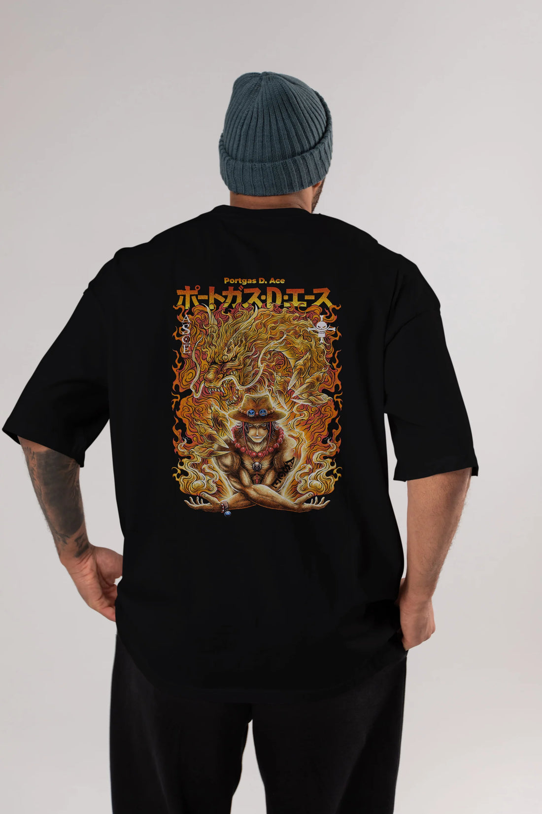 PORTGAS D. ACE Anime Arka Baskılı Oversize t-shirt Erkek Kadın Unisex