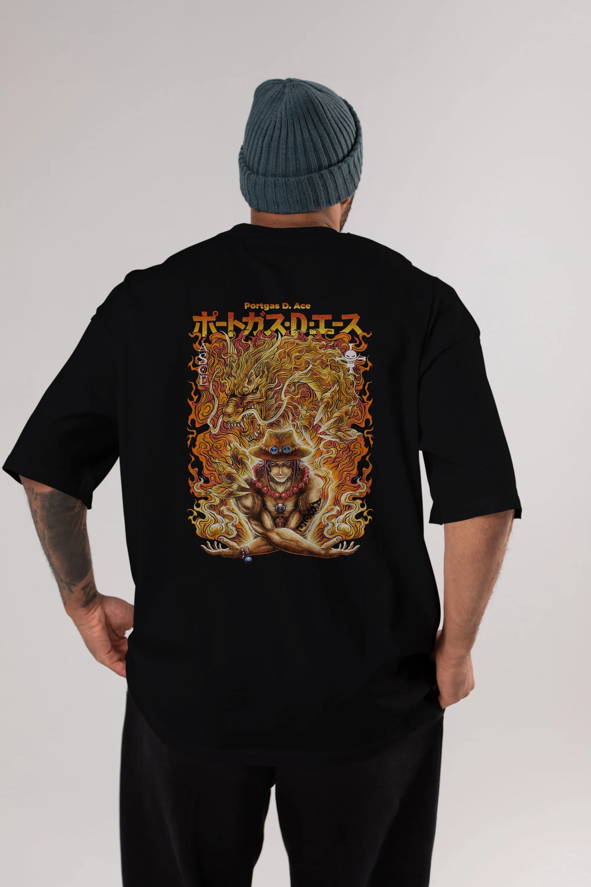 PORTGAS D. ACE Anime Arka Baskılı Oversize t-shirt Erkek Kadın Unisex
