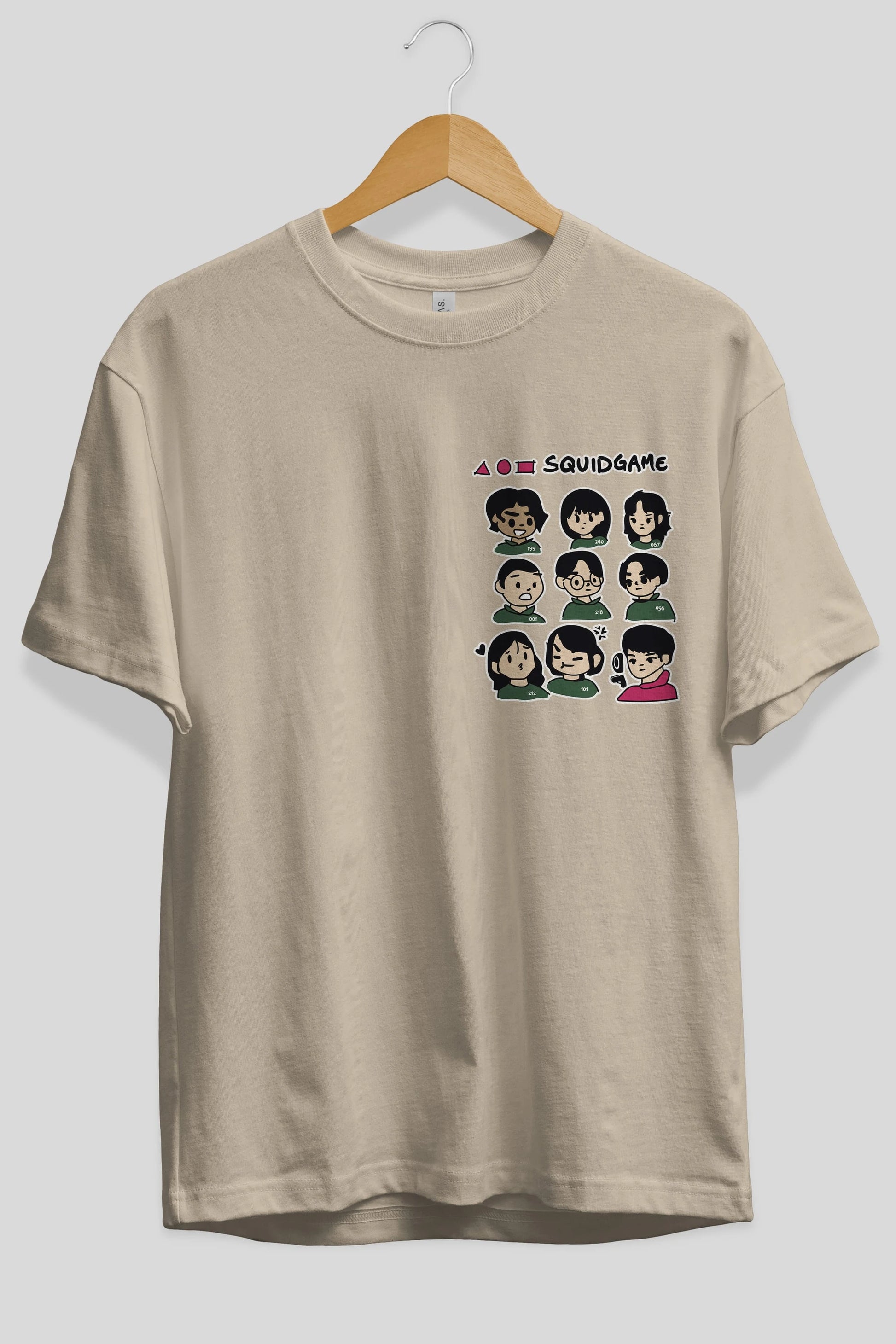 Squid Game (3) Ön Sol Baskılı Oversize t-shirt Erkek Kadın Unisex %100 Pamuk Bisiklet Yaka tişort