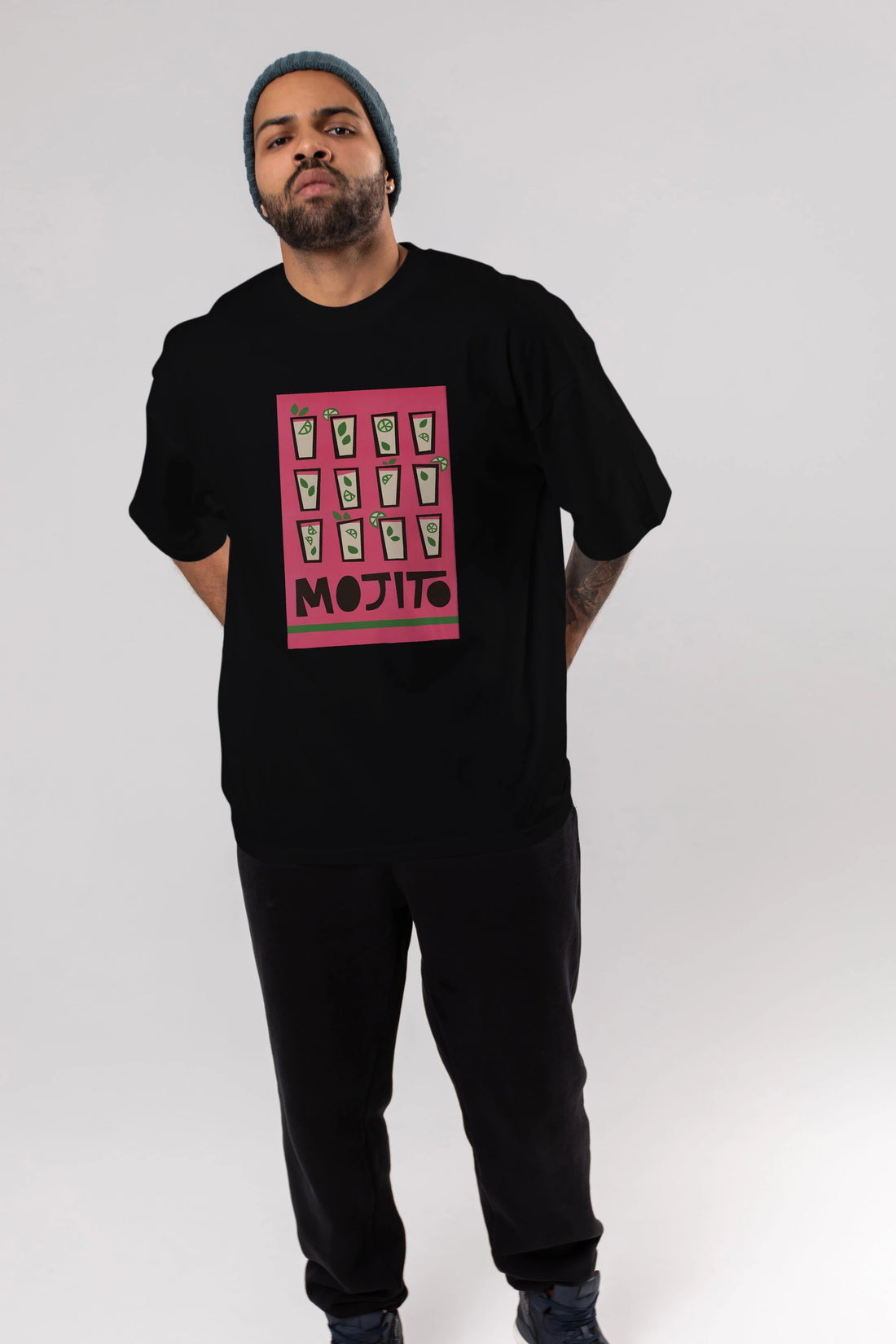 Mojito Ön Baskılı Oversize t-shirt Erkek Kadın Unisex %100 Pamuk Bisiklet Yaka tişort