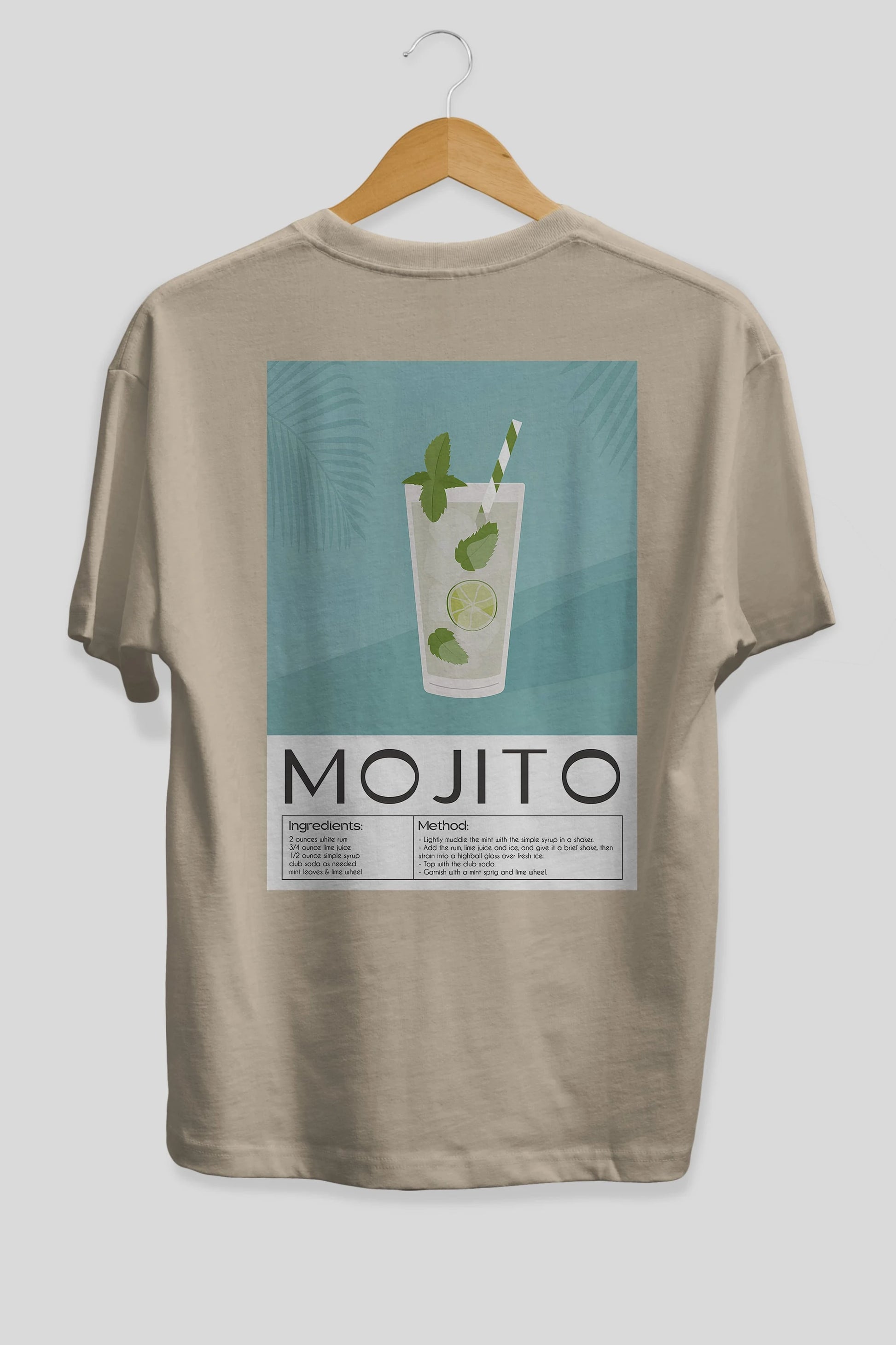 Mojito 4 Arka Baskılı Oversize t-shirt Erkek Kadın Unisex %100 Pamuk Bisiklet Yaka tişort