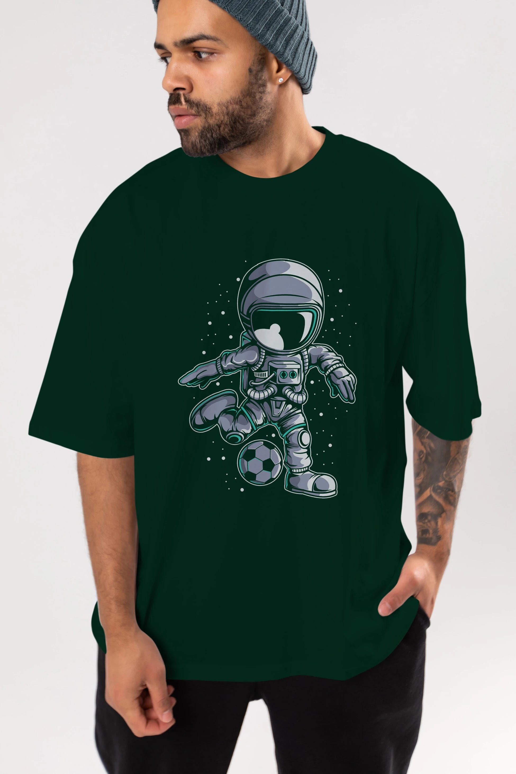Astronaut Soccer (2) Ön Baskılı Oversize t-shirt Erkek Kadın Unisex