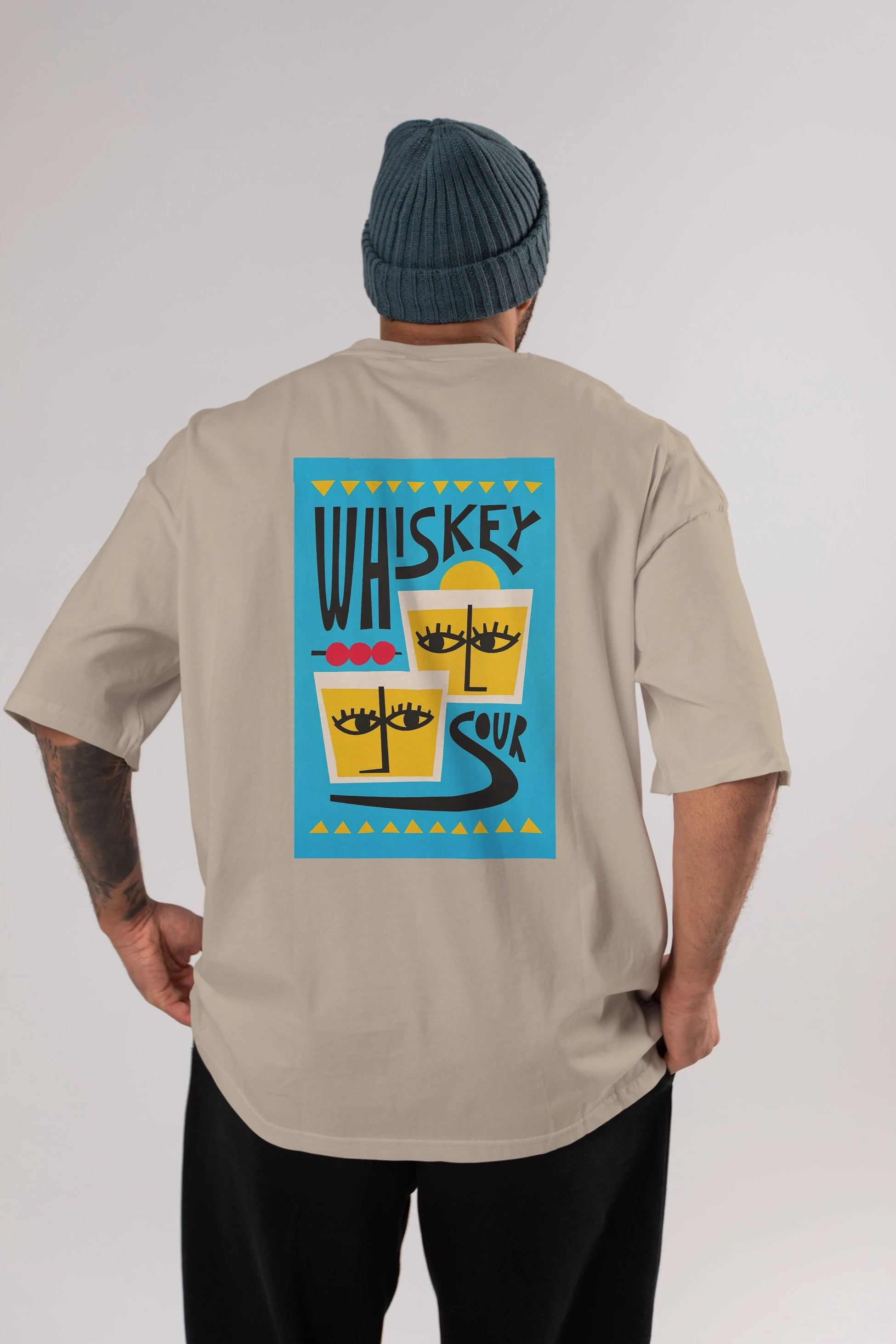 Whiskey Sour 2 Arka Baskılı Oversize t-shirt Erkek Kadın Unisex %100 Pamuk Bisiklet Yaka tişort