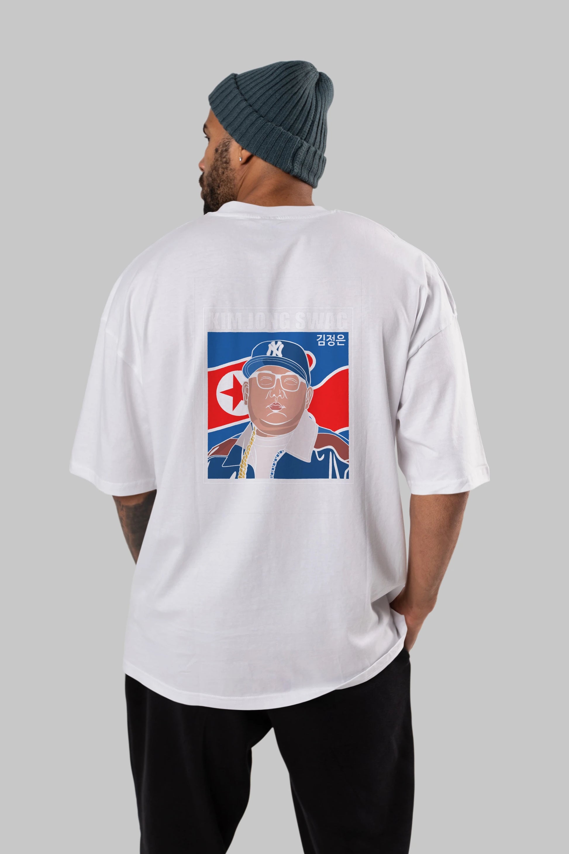 King Jong Swag Arka Baskılı Oversize t-shirt Erkek Kadın Unisex %100 Pamuk tişort